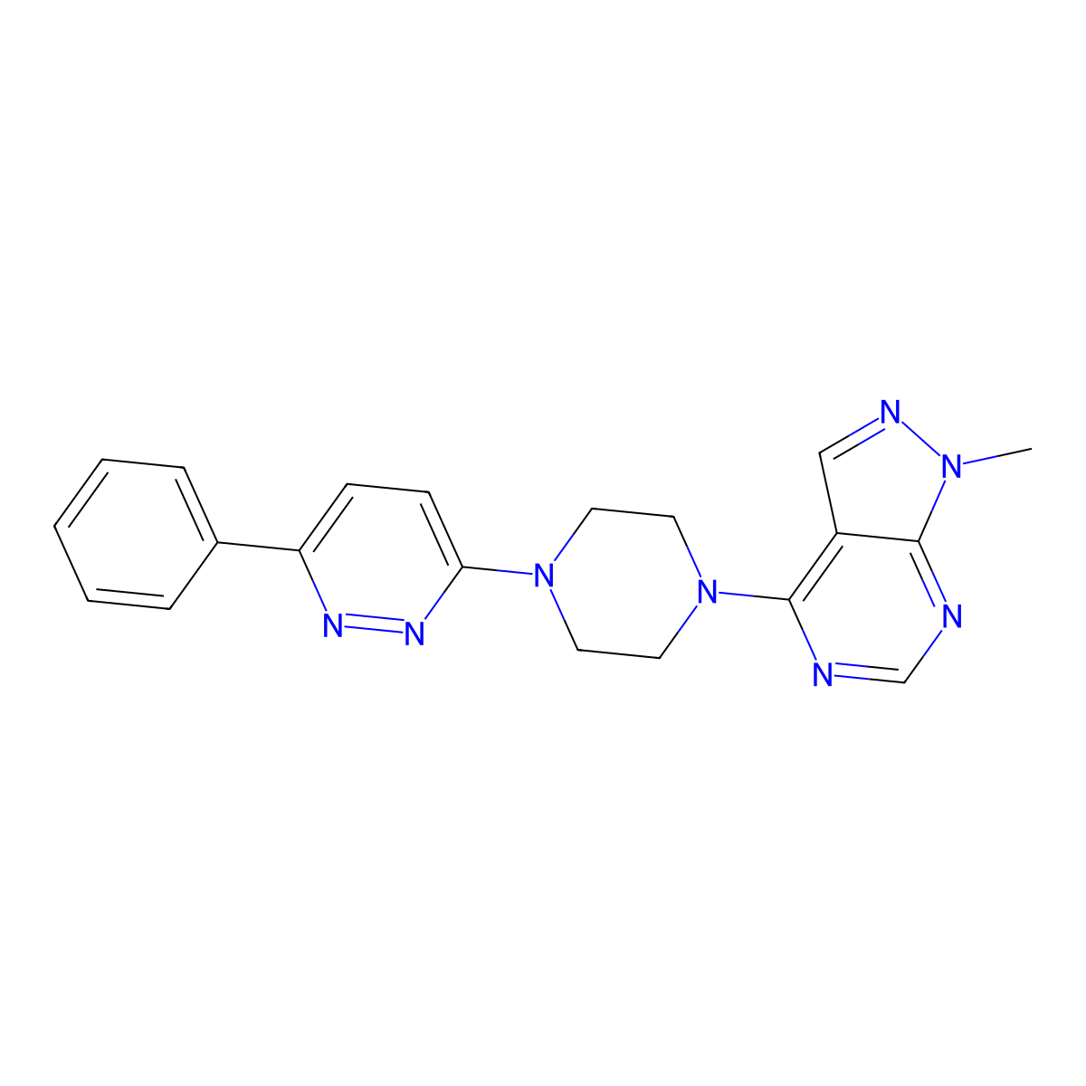 3-(4-{1-methyl-1H-pyrazolo[3,4-d]pyrimidin-4-yl}piperazin-1-yl)-6-phenylpyridazine molecular structure, CAS 2347695-70-7