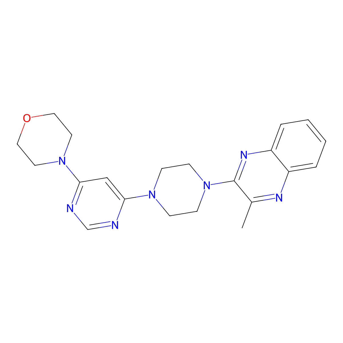 2-Methyl-3-{4-[6-(morpholin-4-yl)pyrimidin-4-yl]piperazin-1-yl}quinoxaline molecular structure, CAS 2348002-64-0