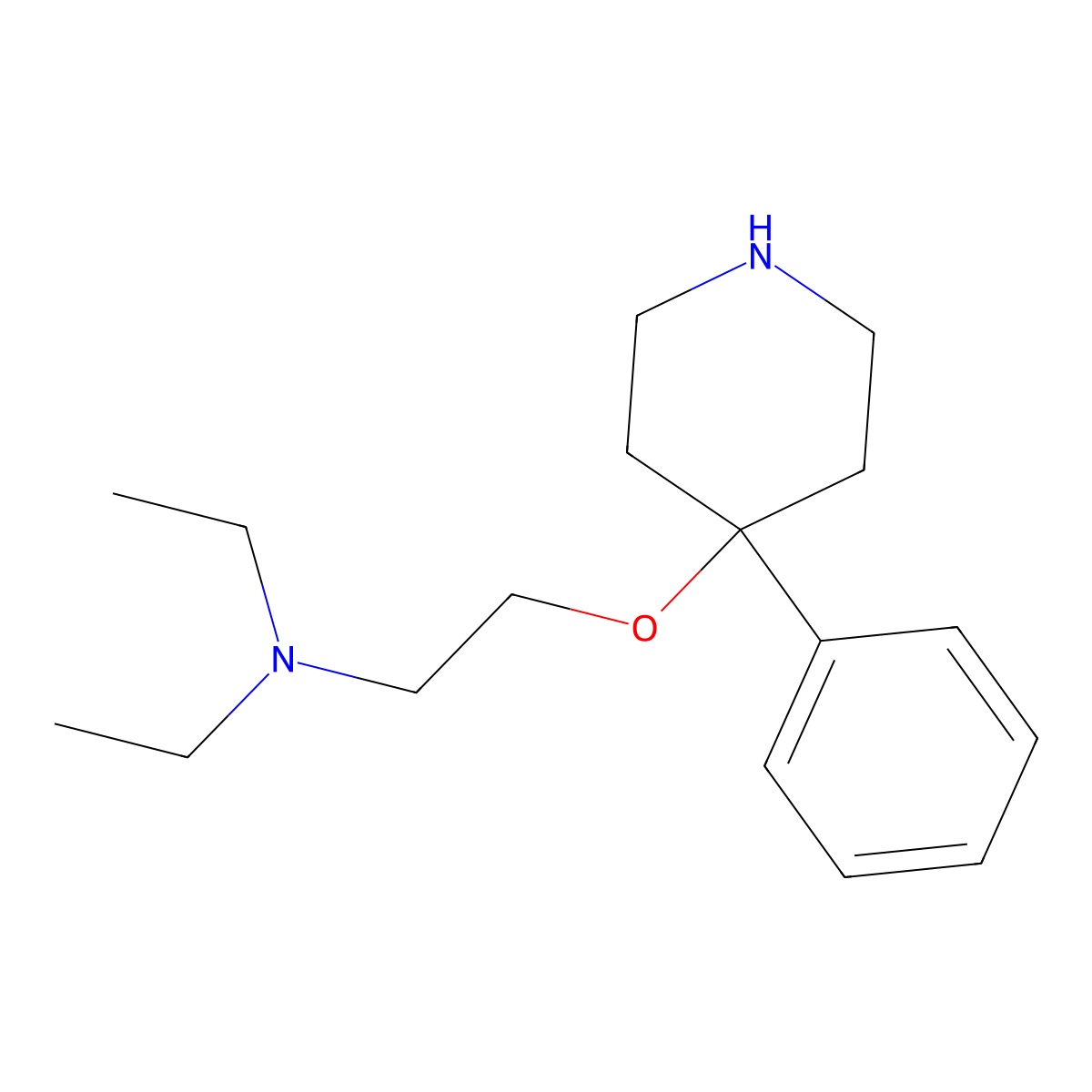 Diethyl(2-((4-phenylpiperidin-4-yl)oxy))ethylamine molecular structure, CAS 23482-39-5