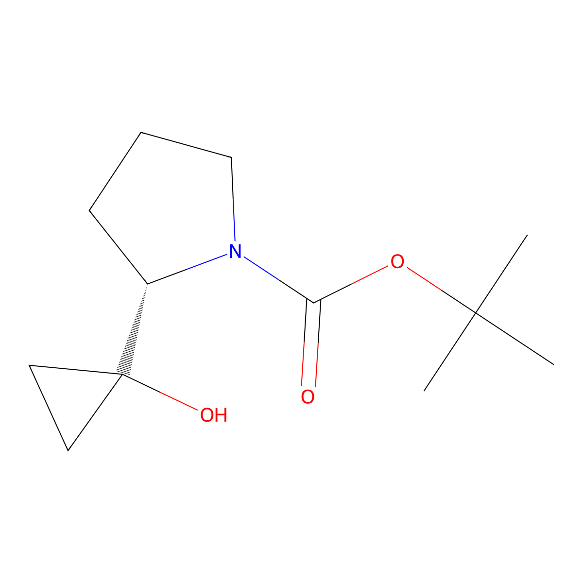 Tert-butyl (2S)-2-(1-hydroxycyclopropyl)pyrrolidine-1-carboxylate molecular structure, CAS 2348314-32-7