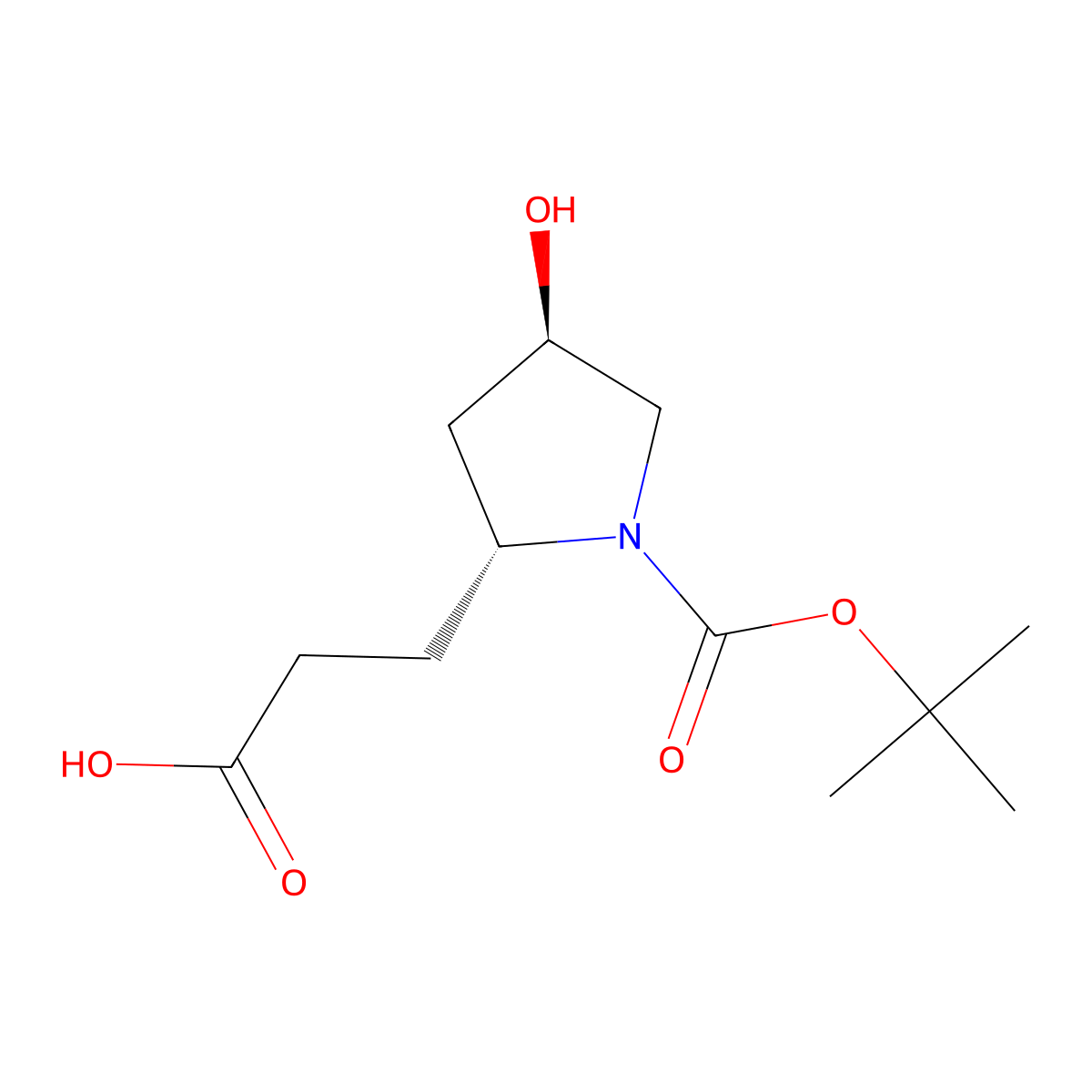 3-[(2R,4R)-1-[(tert-butoxy)carbonyl]-4-hydroxypyrrolidin-2-yl]propanoic acid molecular structure, CAS 2348317-30-4