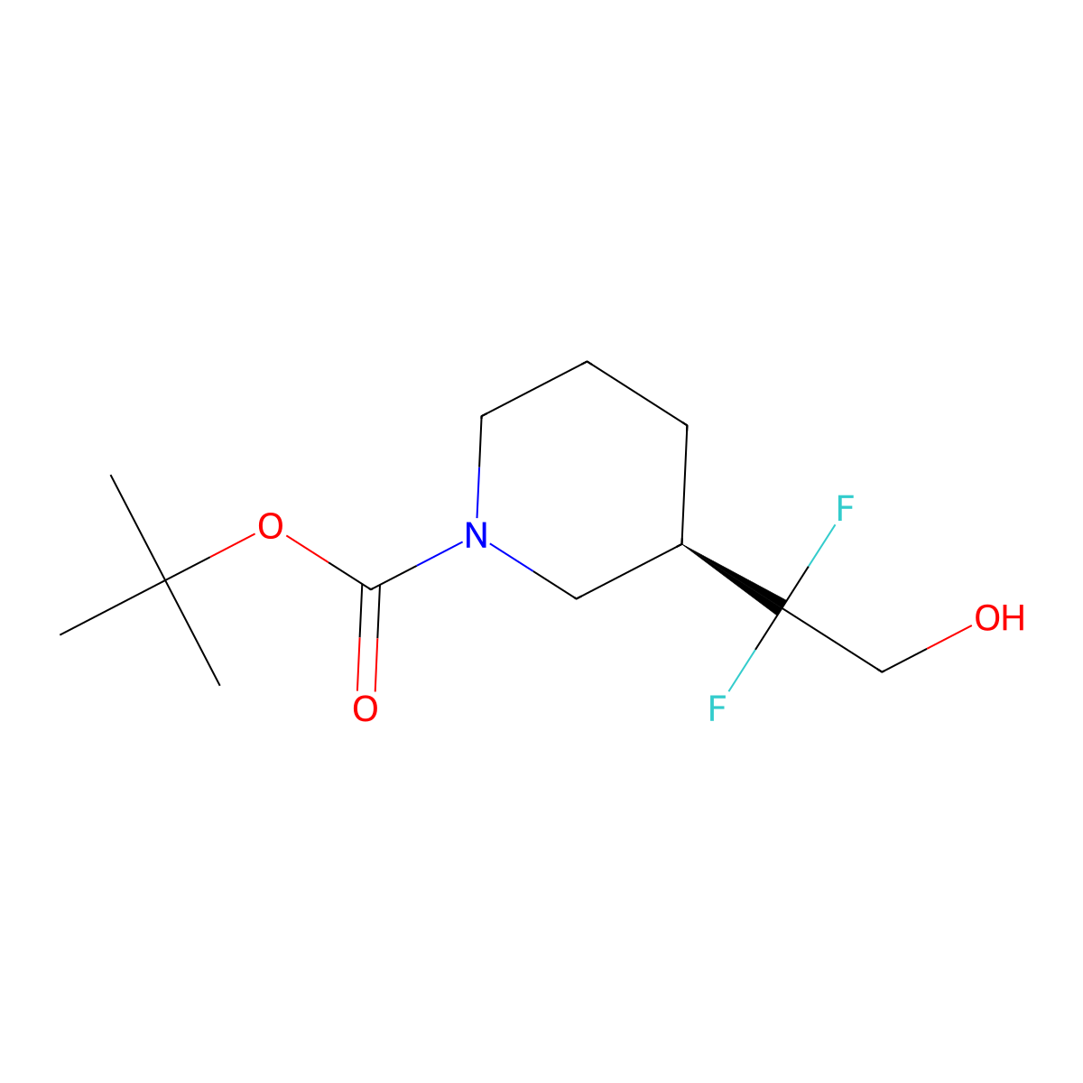 tert-butyl (R)-3-(1,1-difluoro-2-hydroxyethyl)piperidine-1-carboxylate molecular structure, CAS 2348341-79-5