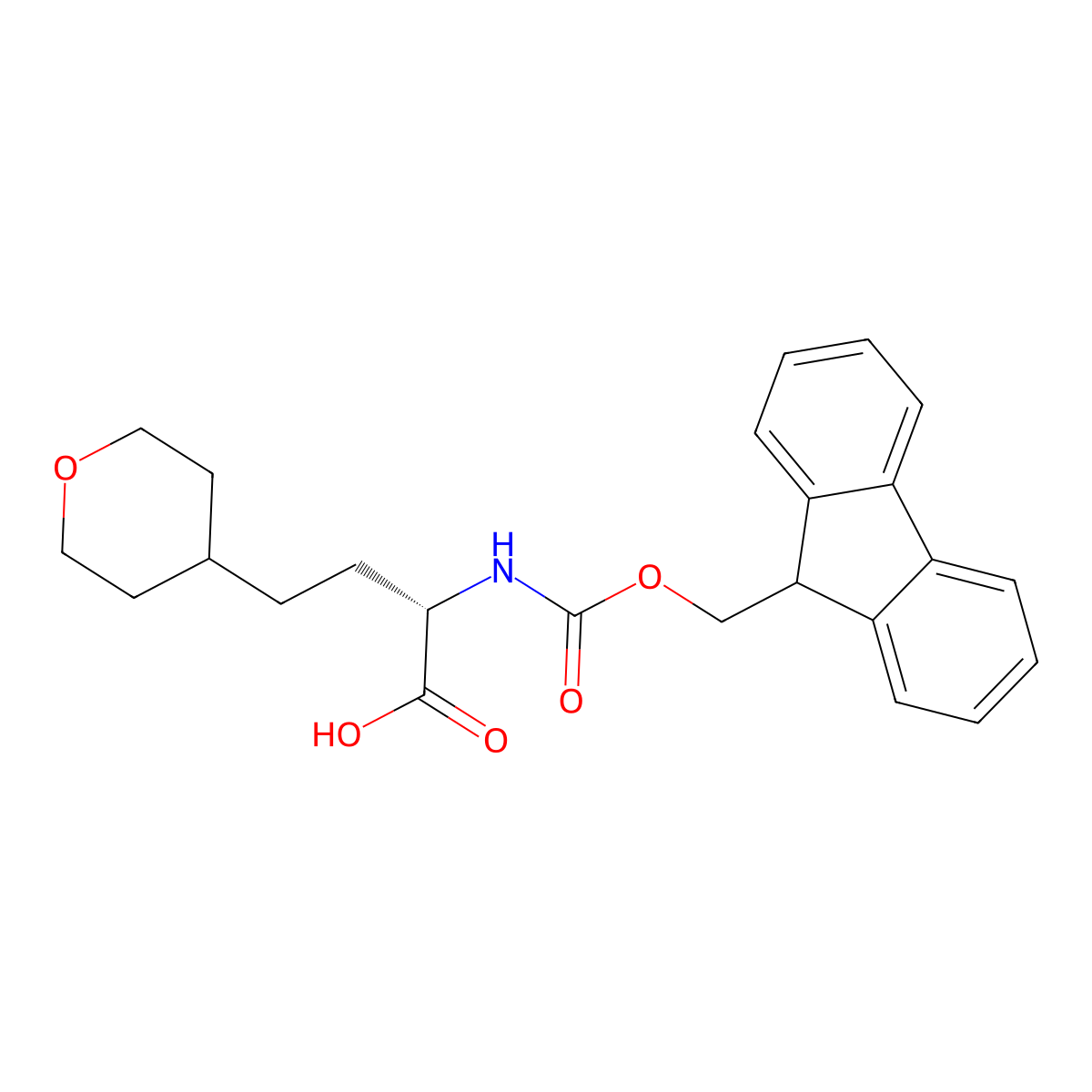 (S)-2-((((9H-Fluoren-9-yl)methoxy)carbonyl)amino)-4-(tetrahydro-2H-pyran-4-yl)butanoic acid molecular structure, CAS 2348350-11-6