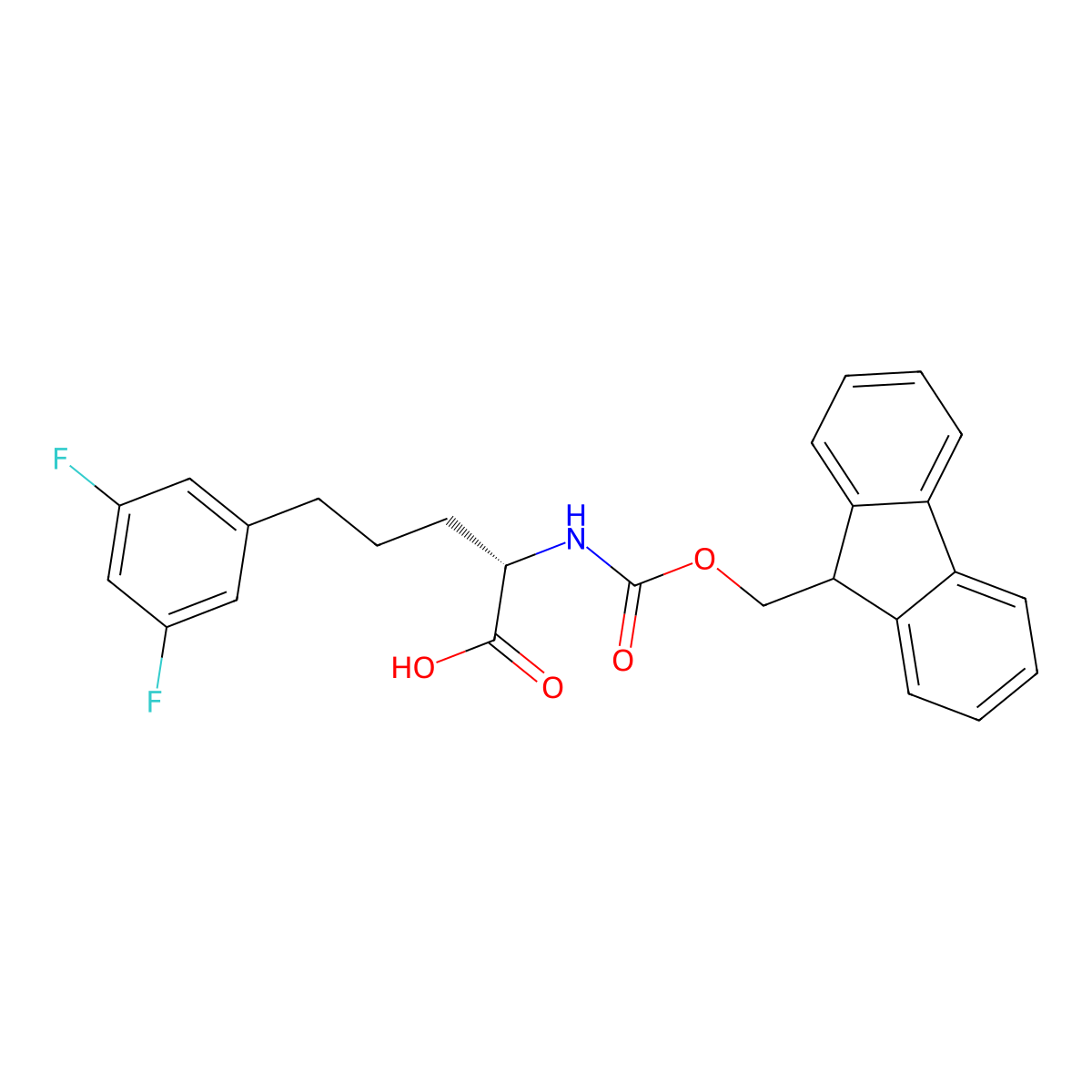 (S)-2-((((9H-Fluoren-9-yl)methoxy)carbonyl)amino)-5-(3,5-difluorophenyl)pentanoic acid molecular structure, CAS 2349317-24-2