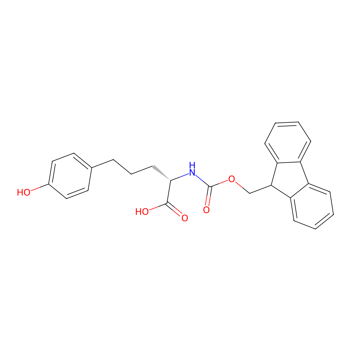 (S)-a-(Fmoc-amino)-4-hydroxybenzenepentanoic acid molecular structure, CAS 2349331-35-5