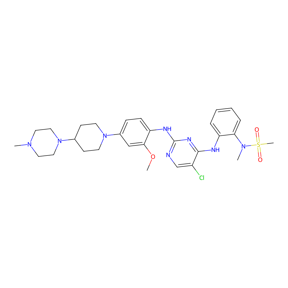N-[2-[[5-chloro-2-[2-methoxy-4-[4-(4-methylpiperazin-1-yl)piperidin-1-yl]anilino]pyrimidin-4-yl]amino]phenyl]-N-methylmethanesulfonamide molecular structure, CAS 2349336-18-9