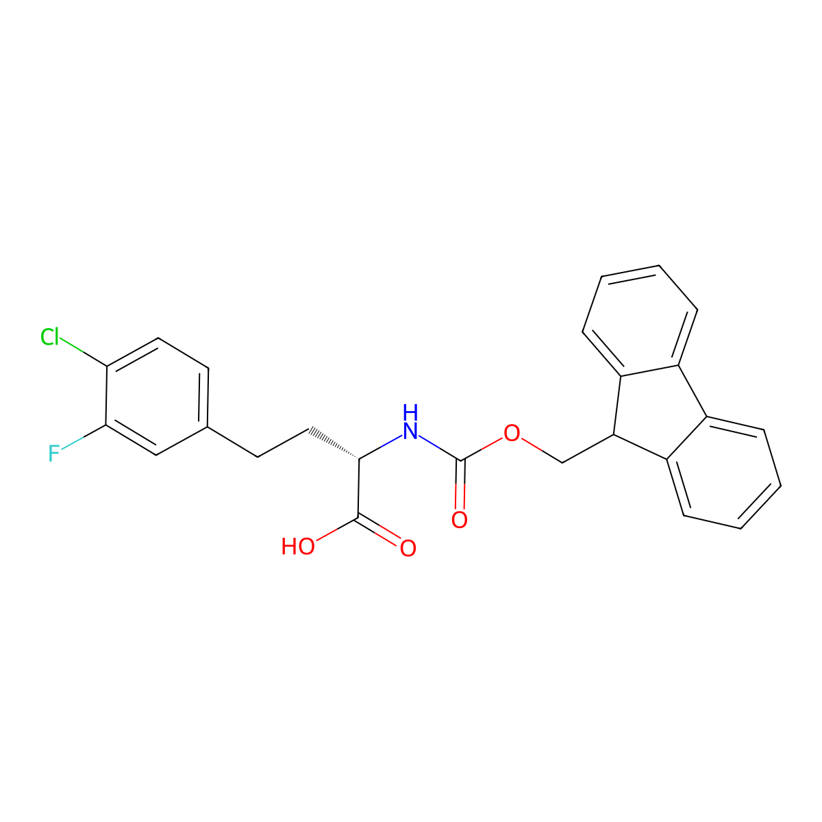 (S)-2-((((9H-Fluoren-9-yl)methoxy)carbonyl)amino)-4-(4-chloro-3-fluorophenyl)butanoic acid molecular structure, CAS 2349339-24-6