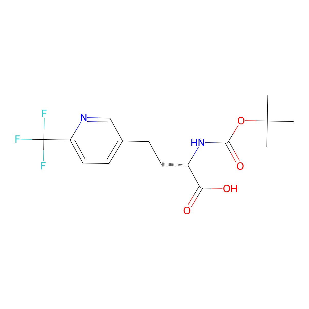 (S)-2-((tert-Butoxycarbonyl)amino)-4-(6-(trifluoromethyl)pyridin-3-yl)butanoic acid molecular structure, CAS 2349340-23-2