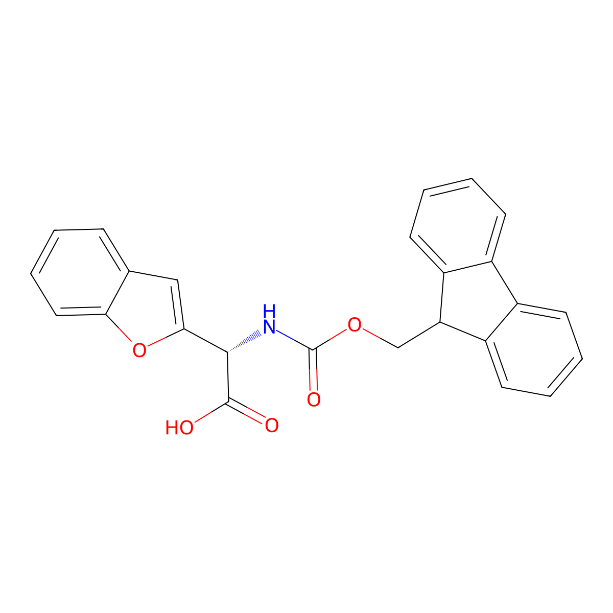 (S)-2-((((9H-fluoren-9-yl)methoxy)carbonyl)amino)-2-(benzofuran-2-yl)acetic acid molecular structure, CAS 2349352-71-0