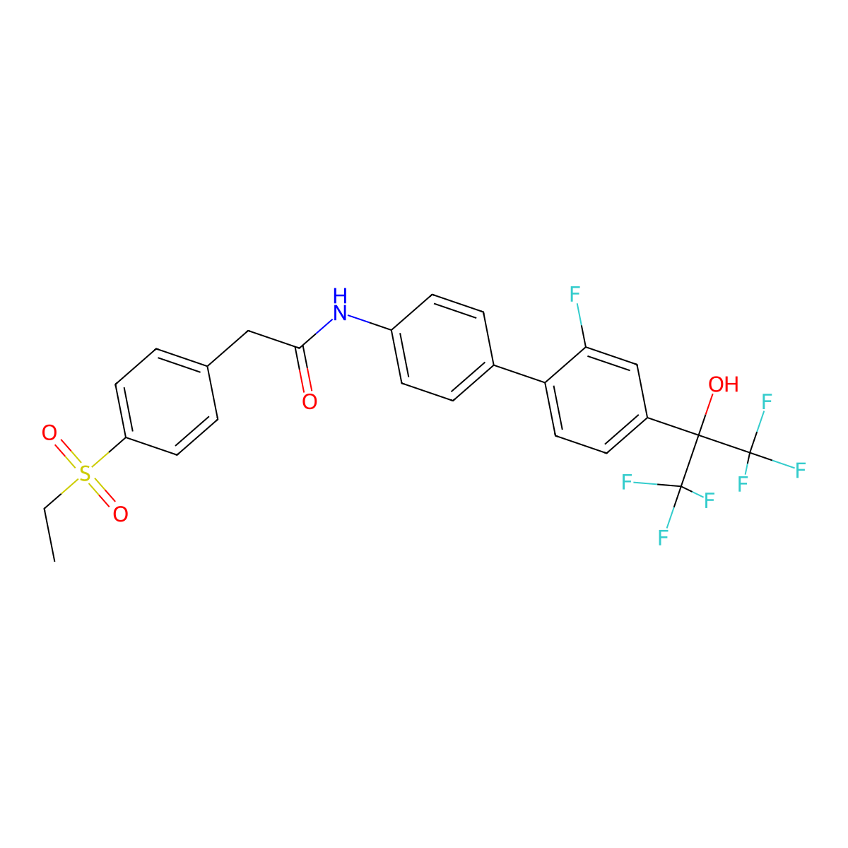 2-(4-ethylsulfonylphenyl)-N-[4-[2-fluoro-4-(1,1,1,3,3,3-hexafluoro-2-hydroxypropan-2-yl)phenyl]phenyl]acetamide molecular structure, CAS 2349368-16-5