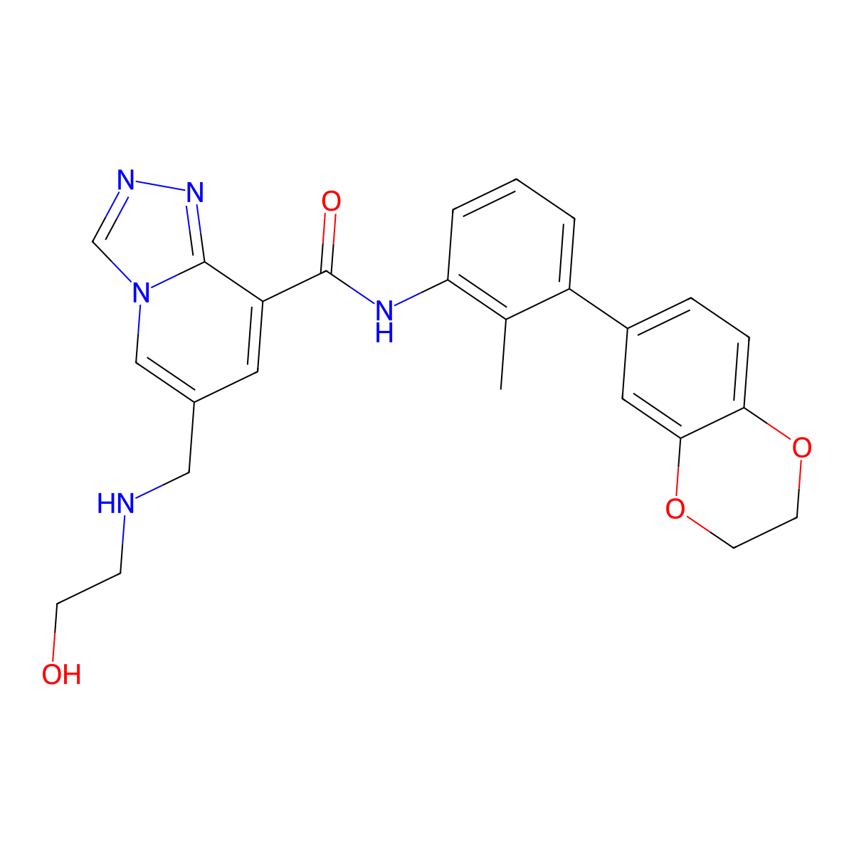 N-[3-(2,3-dihydro-1,4-benzodioxin-6-yl)-2-methylphenyl]-6-[(2-hydroxyethylamino)methyl]-[1,2,4]triazolo[4,3-a]pyridine-8-carboxamide molecular structure, CAS 2349372-98-9