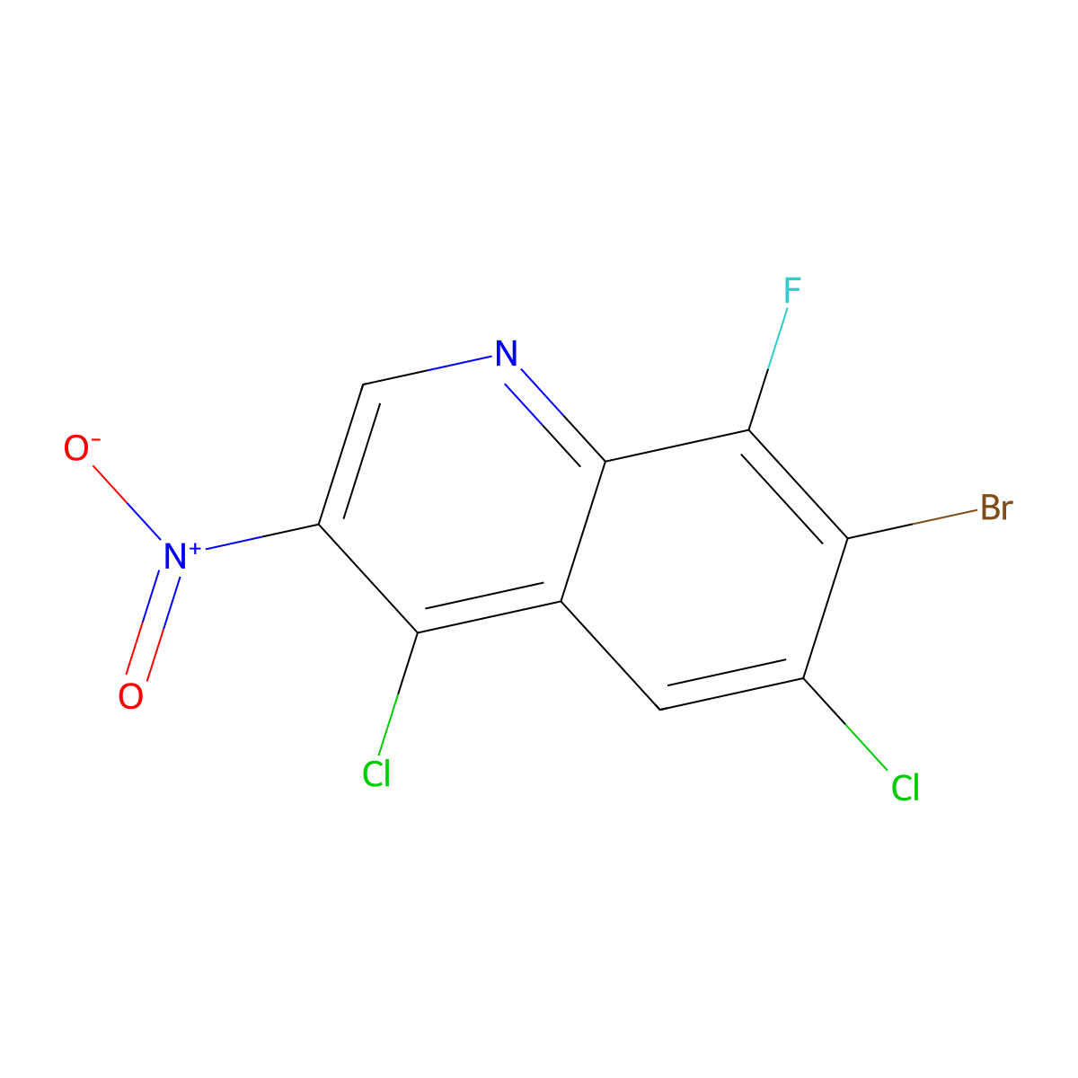 7-Bromo-4,6-dichloro-8-fluoro-3-nitroquinoline molecular structure, CAS 2349394-48-3