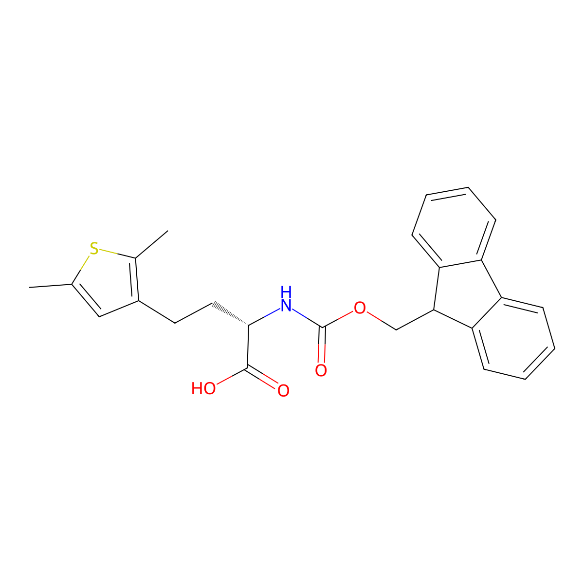 (S)-2-((((9H-fluoren-9-yl)methoxy)carbonyl)amino)-4-(2,5-dimethylthiophen-3-yl)butanoic acid molecular structure, CAS 2349406-31-9