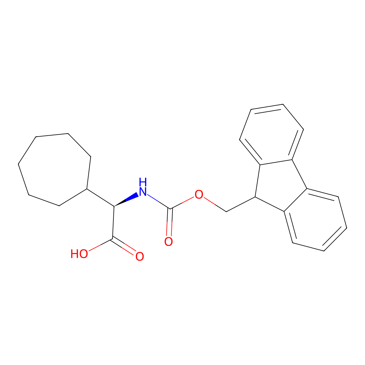 (R)-2-((((9H-fluoren-9-yl)methoxy)carbonyl)amino)-2-cycloheptylacetic acid molecular structure, CAS 2349413-71-2