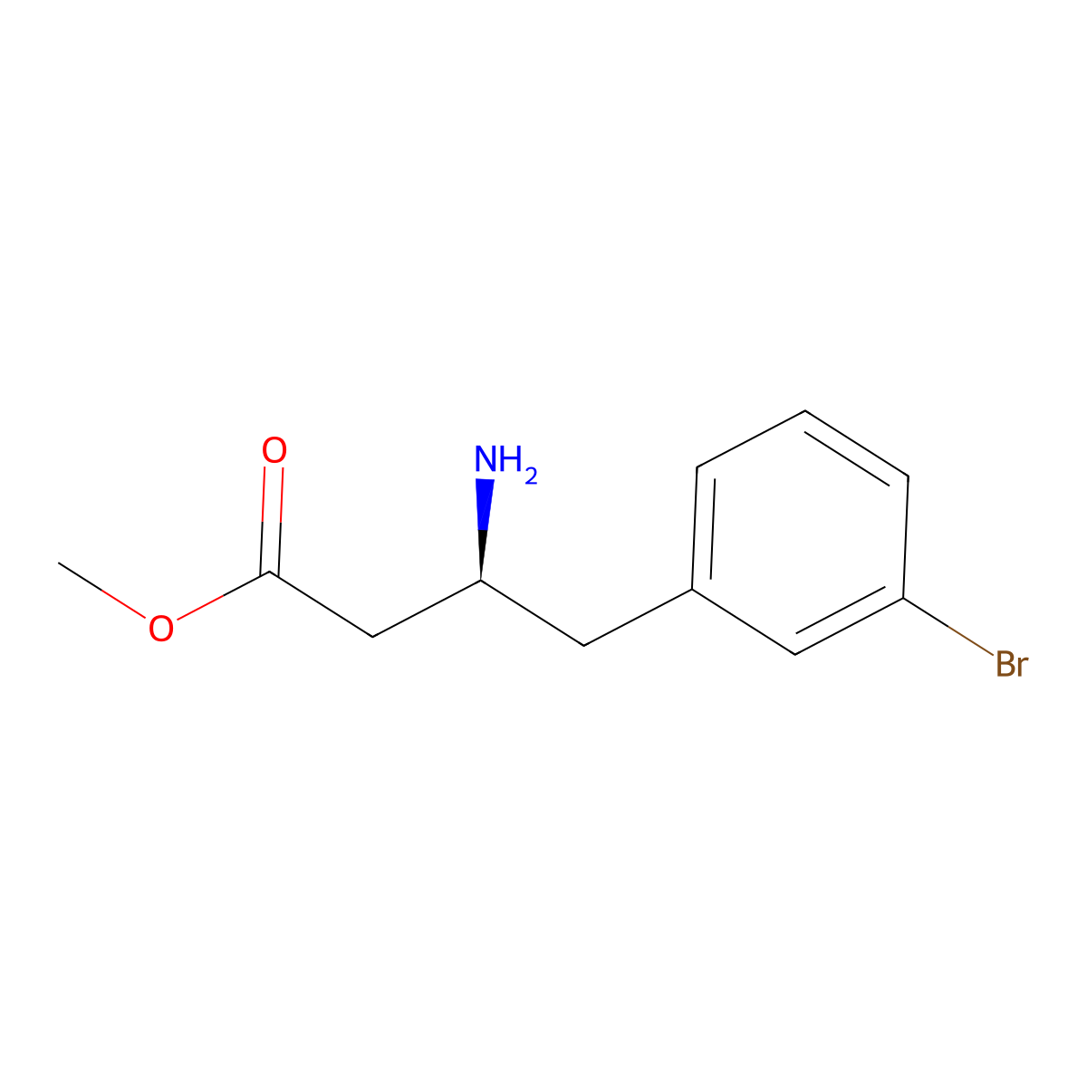methyl (3S)-3-amino-4-(3-bromophenyl)butanoate molecular structure, CAS 2349414-10-2