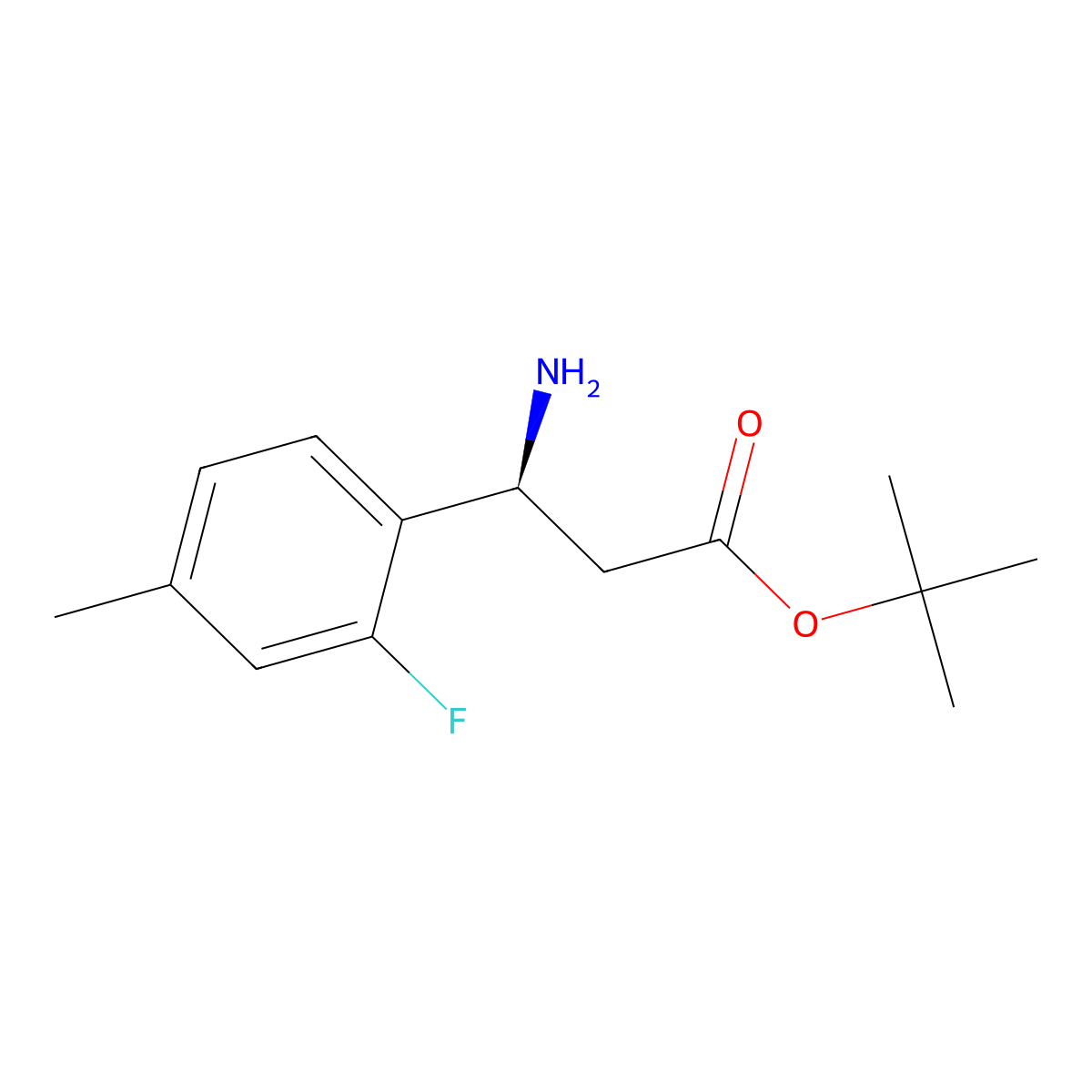tert-butyl (3S)-3-amino-3-(2-fluoro-4-methylphenyl)propanoate molecular structure, CAS 2349423-80-7
