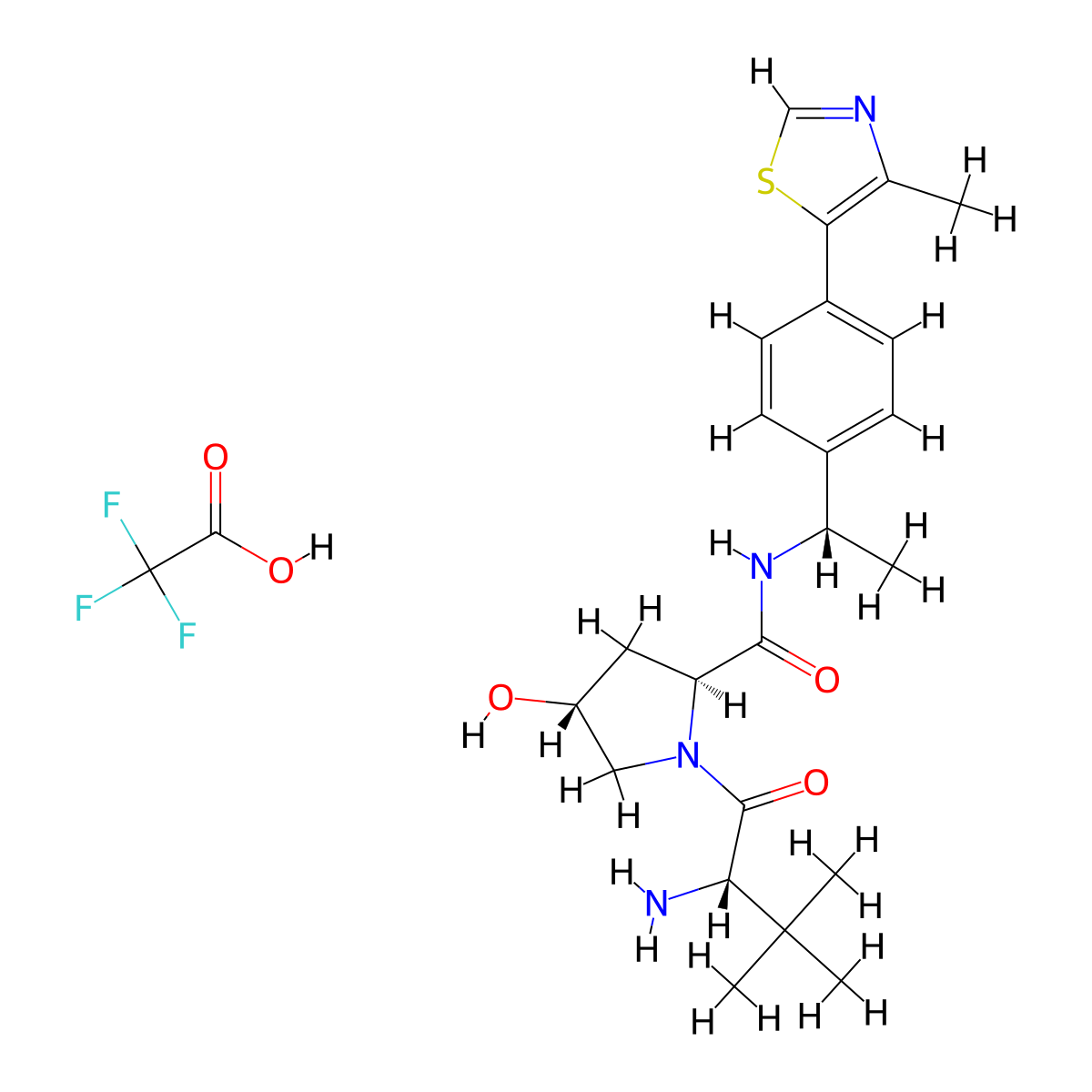 (2S,4R)-1-((S)-2-amino-3,3-dimethylbutanoyl)-4-hydroxy-N-((S)-1-(4-(4-methylthiazol-5-yl)phenyl)ethyl)pyrrolidine-2-carboxamide 2,2,2-trifluoroacetate molecular structure, CAS 2349429-68-9