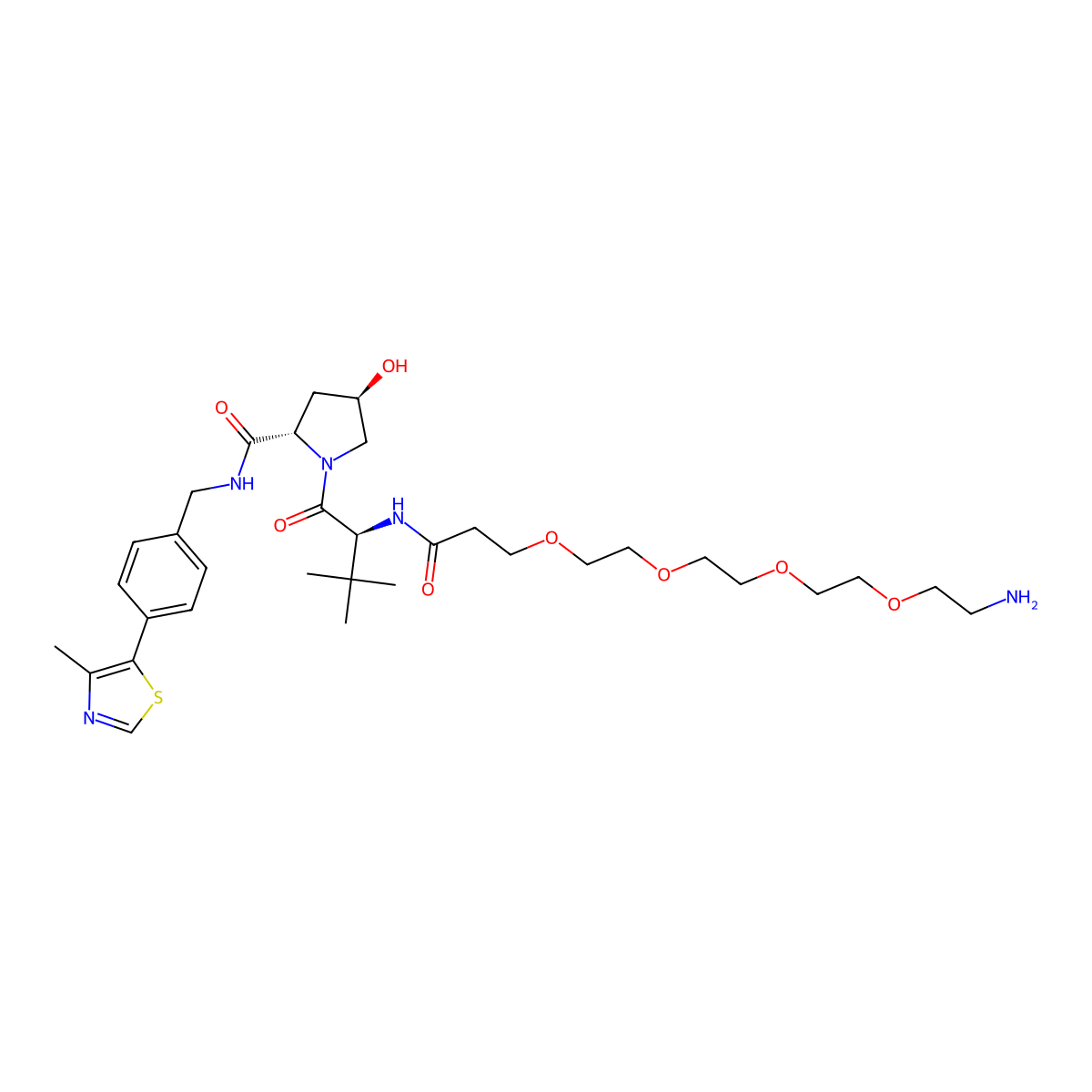 (2S,4R)-1-[(2S)-2-[3-[2-[2-[2-(2-aminoethoxy)ethoxy]ethoxy]ethoxy]propanoylamino]-3,3-dimethylbutanoyl]-4-hydroxy-N-[[4-(4-methyl-1,3-thiazol-5-yl)phenyl]methyl]pyrrolidine-2-carboxamide molecular structure, CAS 2349429-70-3