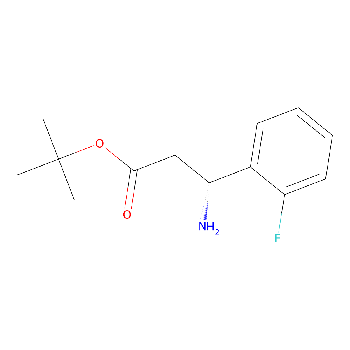 tert-butyl (3R)-3-amino-3-(2-fluorophenyl)propanoate molecular structure, CAS 2349430-03-9
