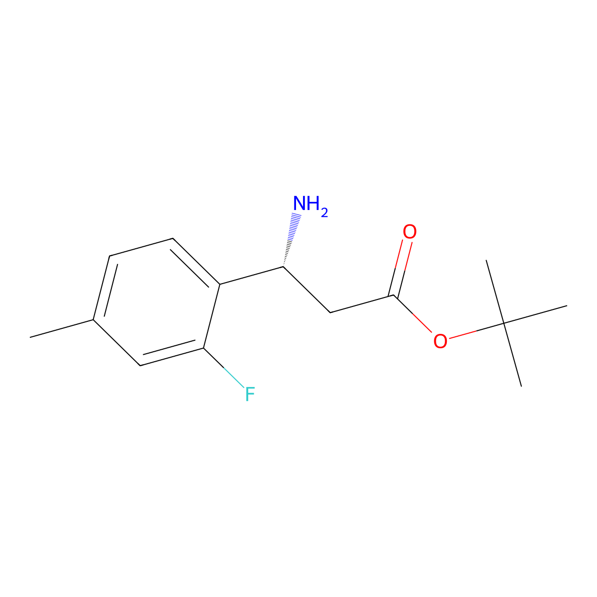 tert-butyl (3R)-3-amino-3-(2-fluoro-4-methylphenyl)propanoate molecular structure, CAS 2349478-38-0