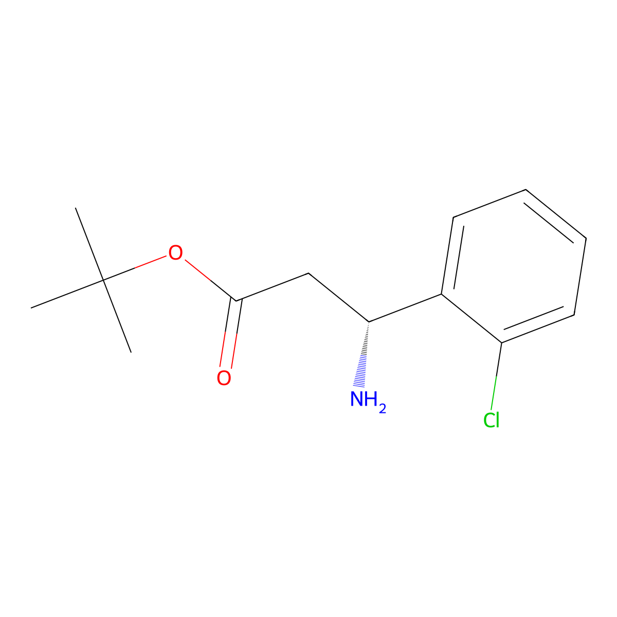 tert-butyl (3R)-3-amino-3-(2-chlorophenyl)propanoate molecular structure, CAS 2349542-36-3
