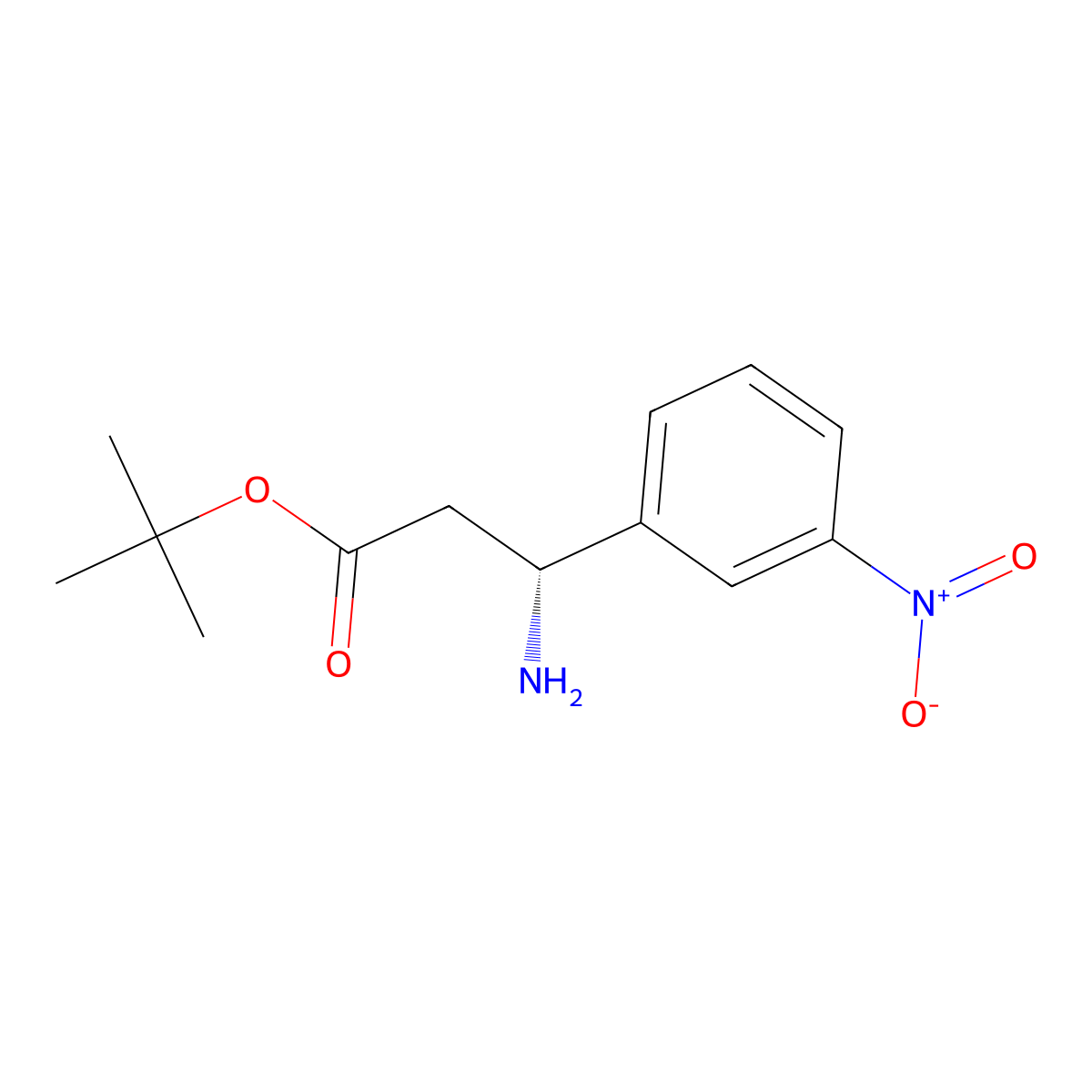 tert-butyl (3R)-3-amino-3-(3-nitrophenyl)propanoate molecular structure, CAS 2349564-42-5