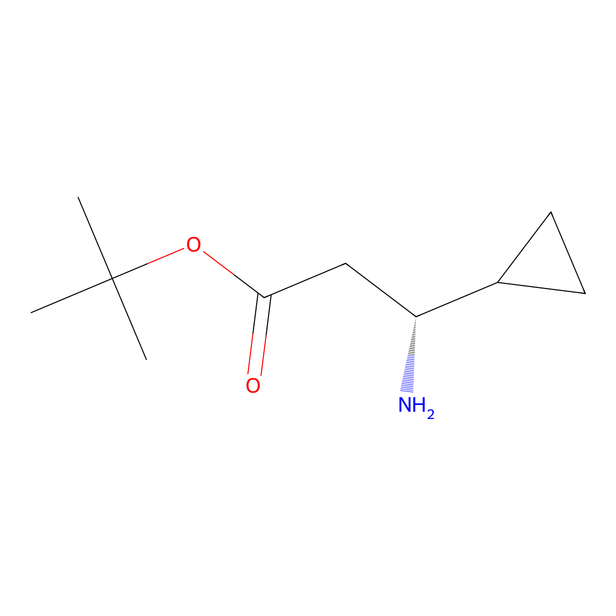 tert-butyl (3R)-3-amino-3-cyclopropylpropanoate molecular structure, CAS 2349588-95-8