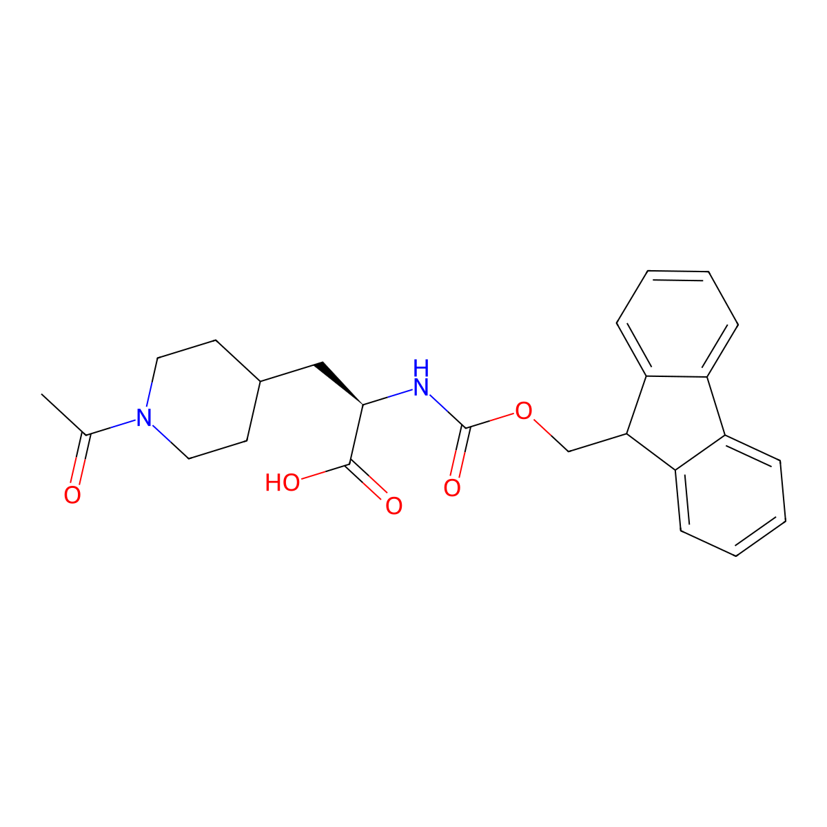 (2R)-3-(1-acetyl-4-piperidyl)-2-(9H-fluoren-9-ylmethoxycarbonylamino)propanoic acid molecular structure, CAS 2349605-44-1