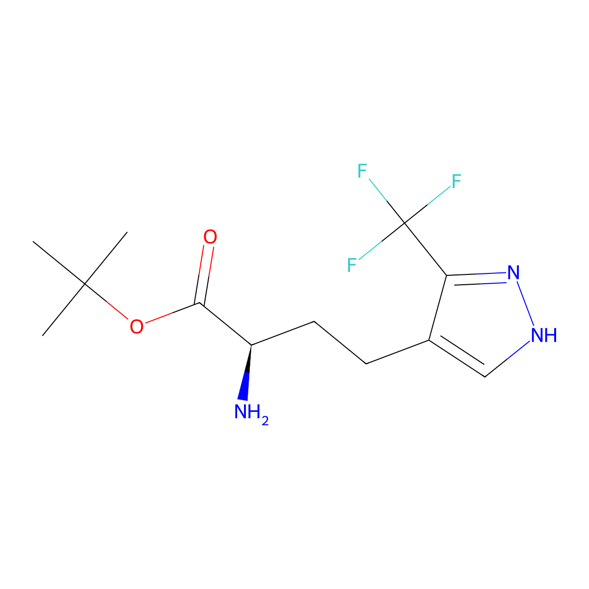 tert-butyl (2R)-2-amino-4-[3-(trifluoromethyl)-1H-pyrazol-4-yl]butanoate molecular structure, CAS 2349641-48-9
