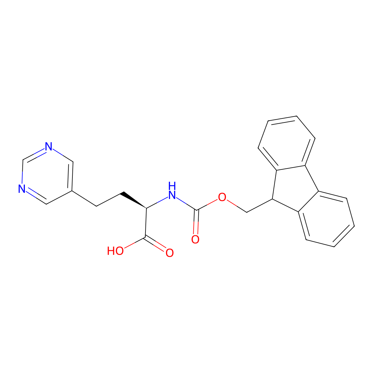 (2R)-2-({[(9H-fluoren-9-yl)methoxy]carbonyl}amino)-4-(pyrimidin-5-yl)butanoic acid molecular structure, CAS 2349666-95-9