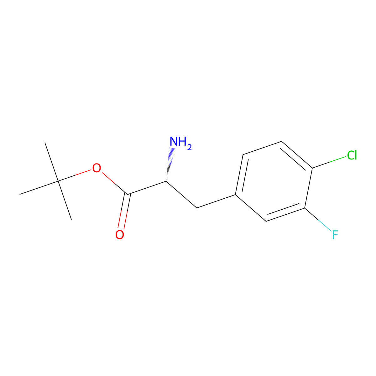 tert-butyl (2R)-2-amino-3-(4-chloro-3-fluorophenyl)propanoate molecular structure, CAS 2349674-62-8
