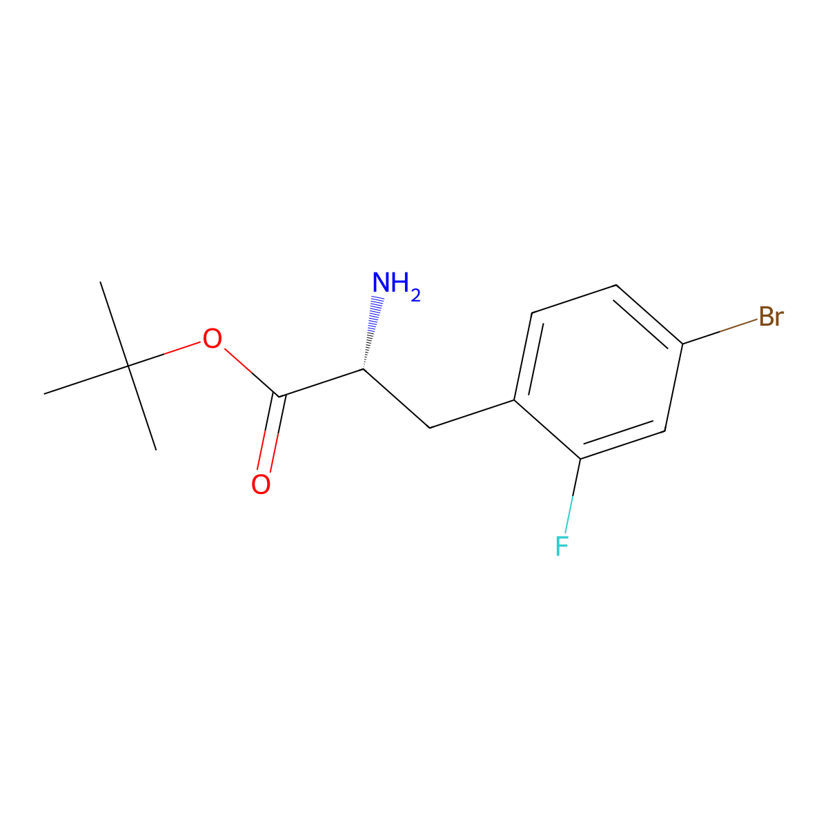 tert-butyl (2R)-2-amino-3-(4-bromo-2-fluorophenyl)propanoate molecular structure, CAS 2349684-46-2