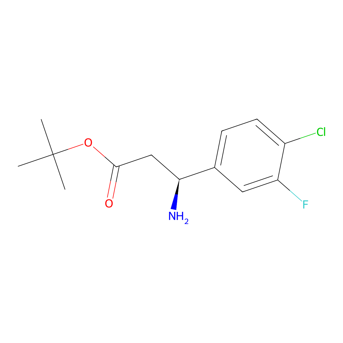 tert-butyl (3S)-3-amino-3-(4-chloro-3-fluorophenyl)propanoate molecular structure, CAS 2349707-99-7