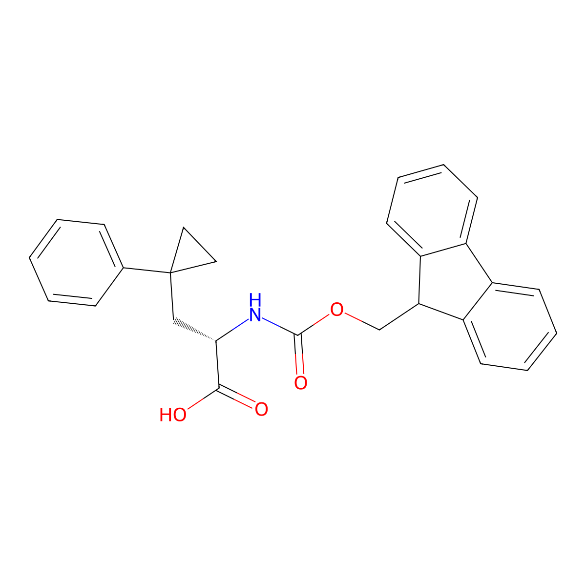 (S)-2-((((9H-Fluoren-9-yl)methoxy)carbonyl)amino)-3-(1-phenylcyclopropyl)propanoic acid molecular structure, CAS 2349724-15-6