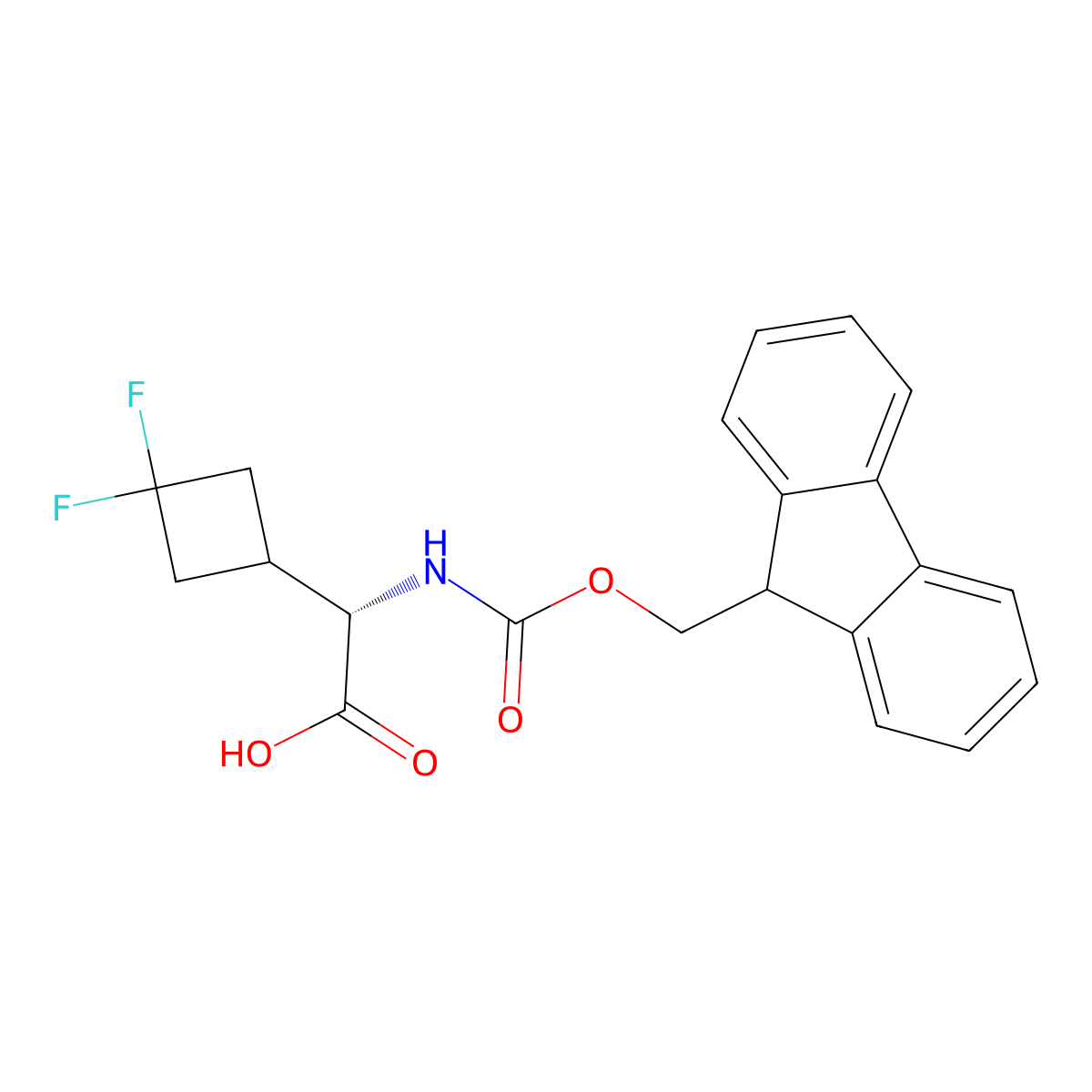 (2S)-2-(3,3-difluorocyclobutyl)-2-(9H-fluoren-9-ylmethoxycarbonylamino)acetic acid molecular structure, CAS 2349734-08-1