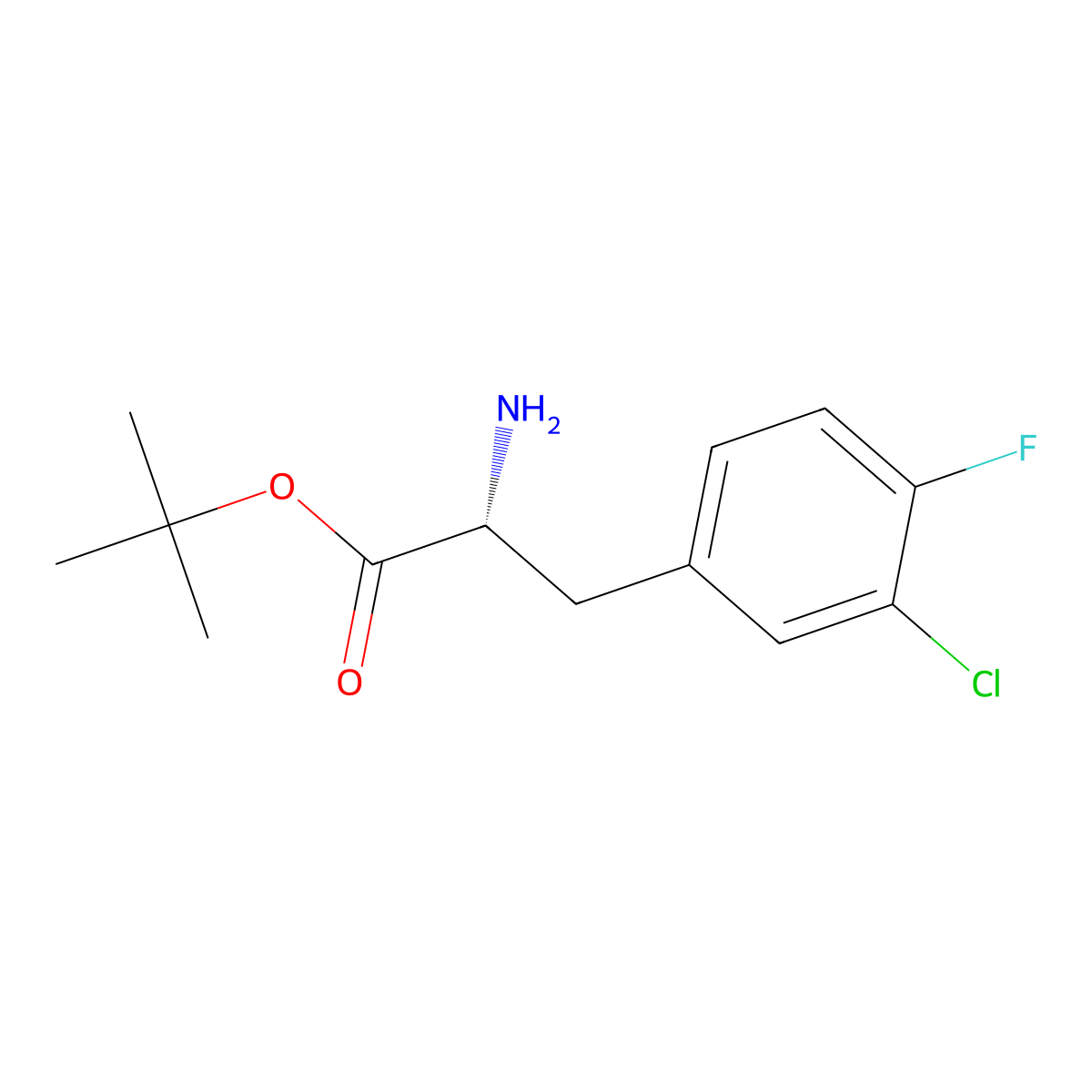 tert-butyl (2R)-2-amino-3-(3-chloro-4-fluorophenyl)propanoate molecular structure, CAS 2349749-81-9