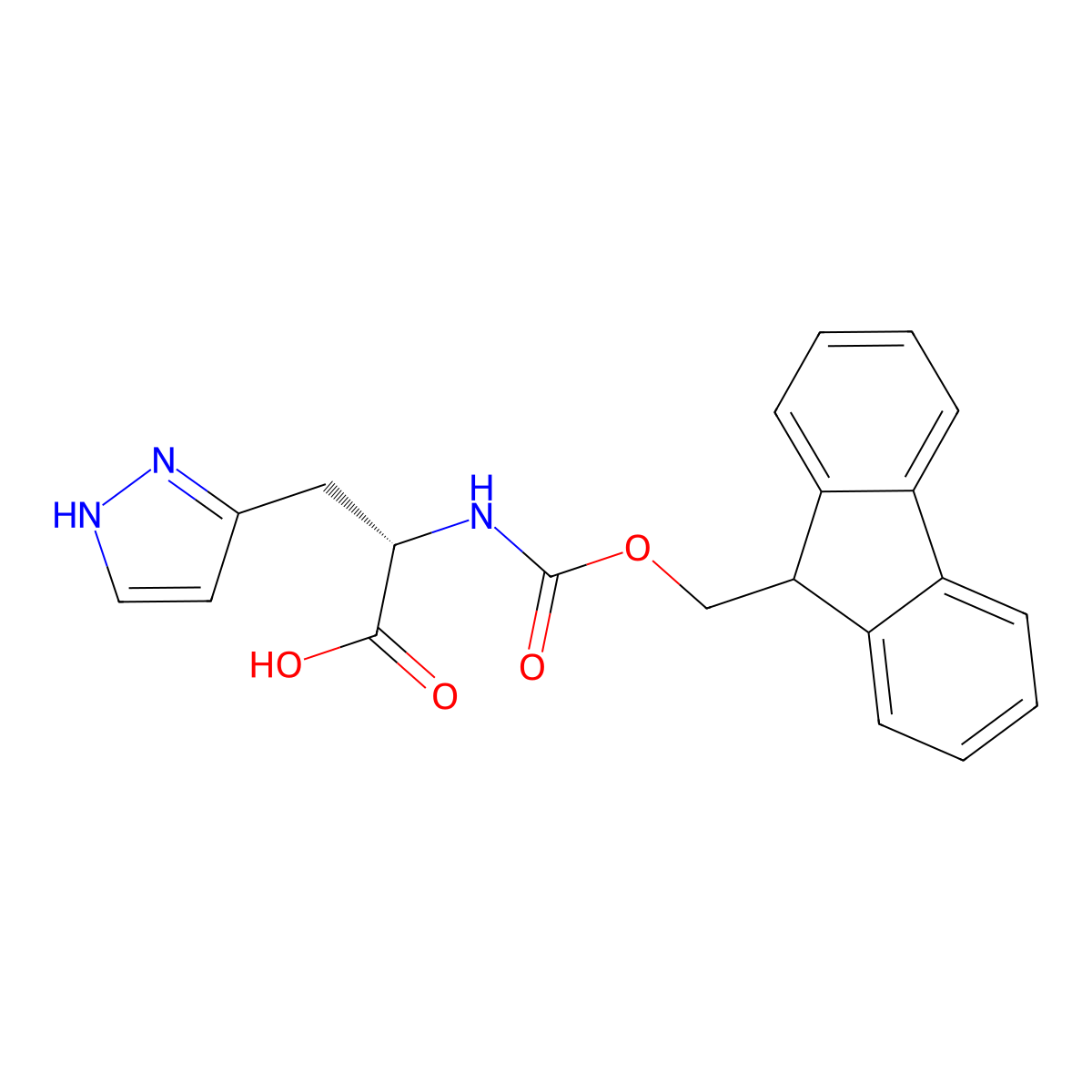 (2S)-2-({[(9H-fluoren-9-yl)methoxy]carbonyl}amino)-3-(1H-pyrazol-5-yl)propanoic acid molecular structure, CAS 2349784-32-1