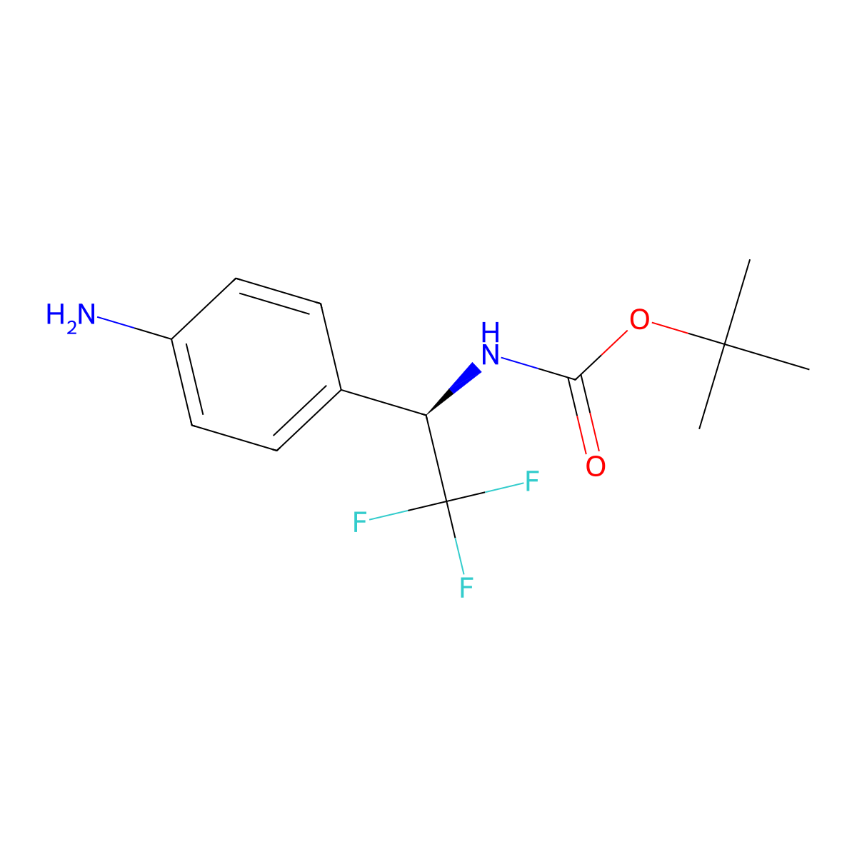 Tert-butyl N-[(1R)-1-(4-aminophenyl)-2,2,2-trifluoro-ethyl]carbamate molecular structure, CAS 2349809-39-6