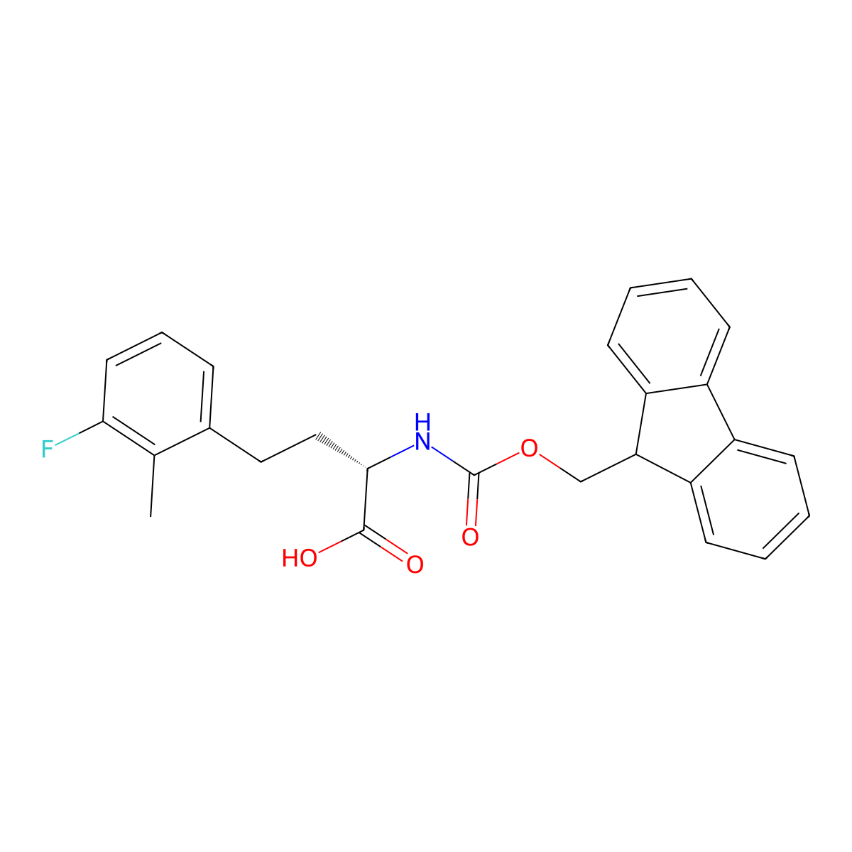 (S)-2-((((9H-Fluoren-9-yl)methoxy)carbonyl)amino)-4-(3-fluoro-2-methylphenyl)butanoic acid molecular structure, CAS 2349811-11-4