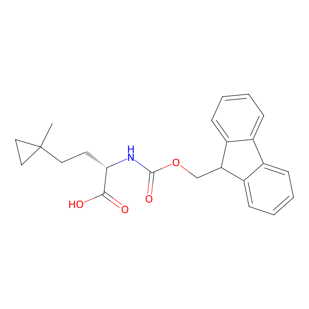 (S)-2-((((9H-Fluoren-9-yl)methoxy)carbonyl)amino)-4-(1-methylcyclopropyl)butanoic acid molecular structure, CAS 2349818-15-9