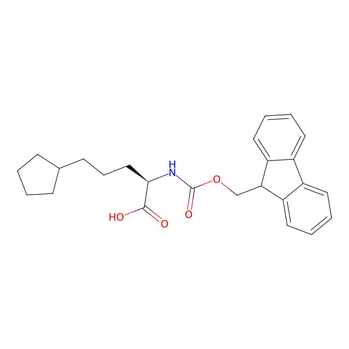 Fmoc-(R)-2-amino-5-cyclopentylpentanoic acid molecular structure, CAS 2349835-65-8