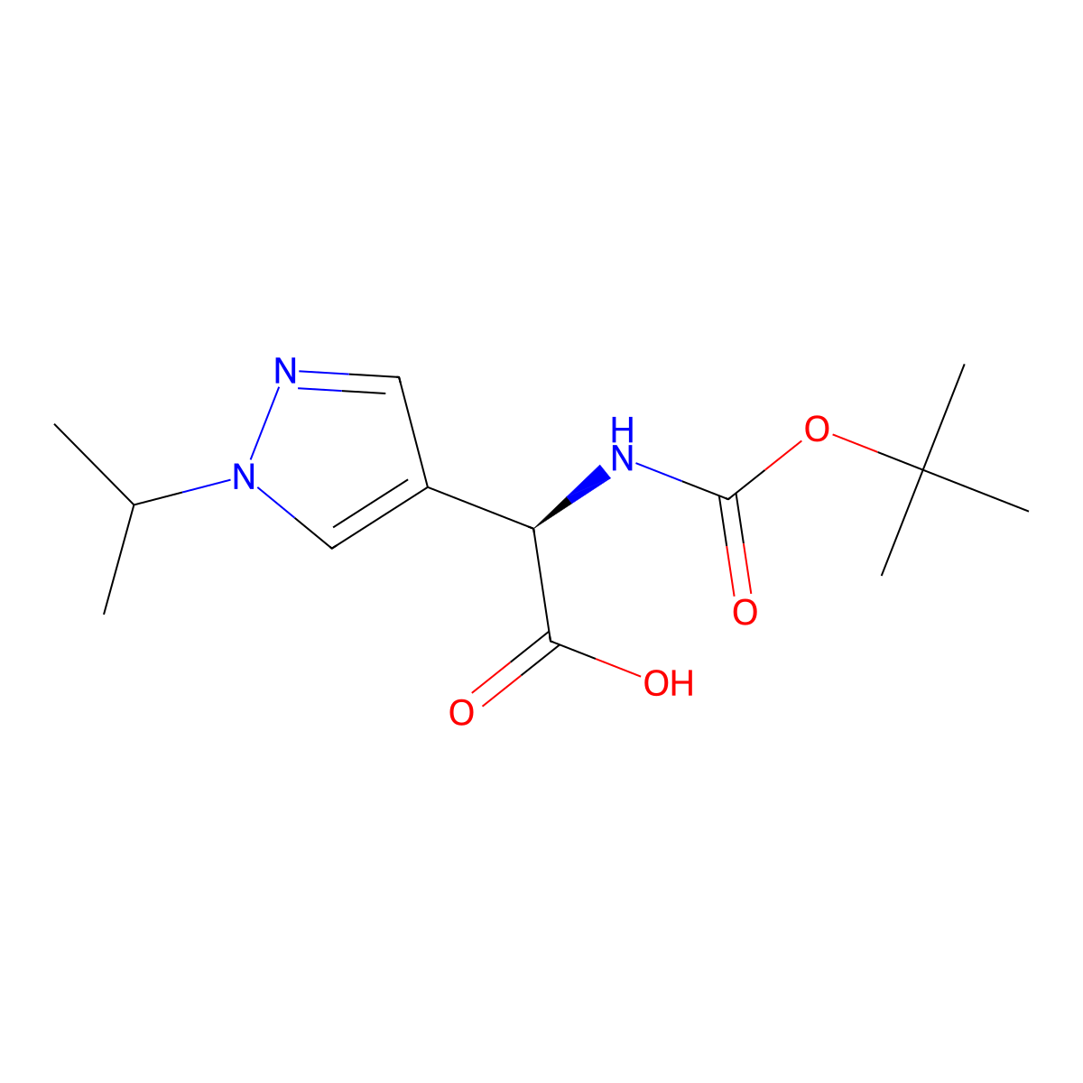 (2R)-2-{[(tert-butoxy)carbonyl]amino}-2-[1-(propan-2-yl)-1H-pyrazol-4-yl]acetic acid molecular structure, CAS 2349875-78-9