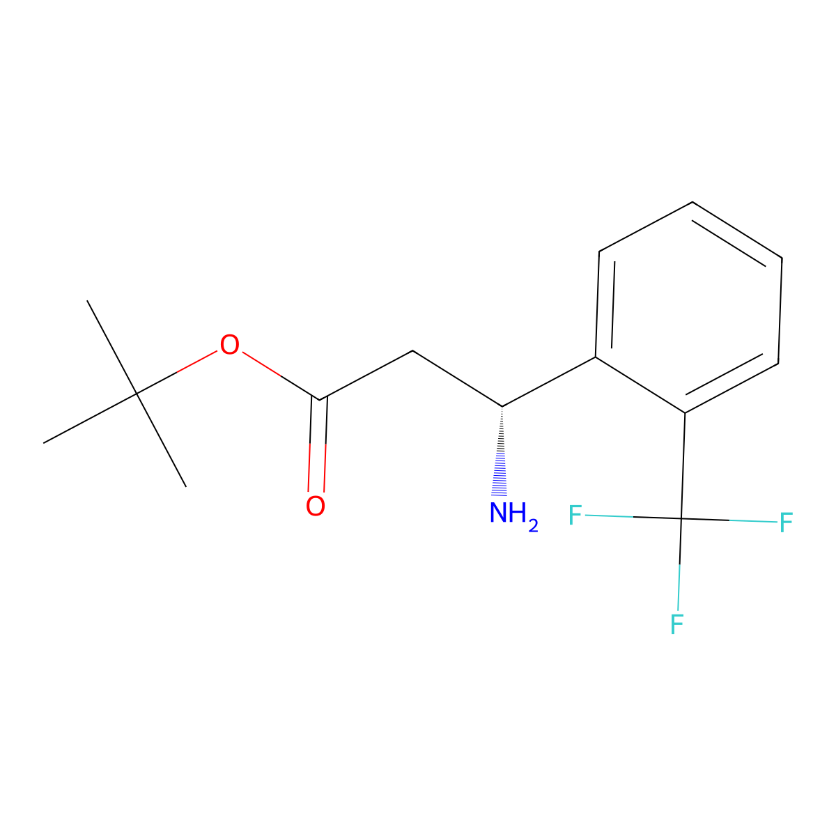 tert-butyl (3R)-3-amino-3-[2-(trifluoromethyl)phenyl]propanoate molecular structure, CAS 2349879-04-3