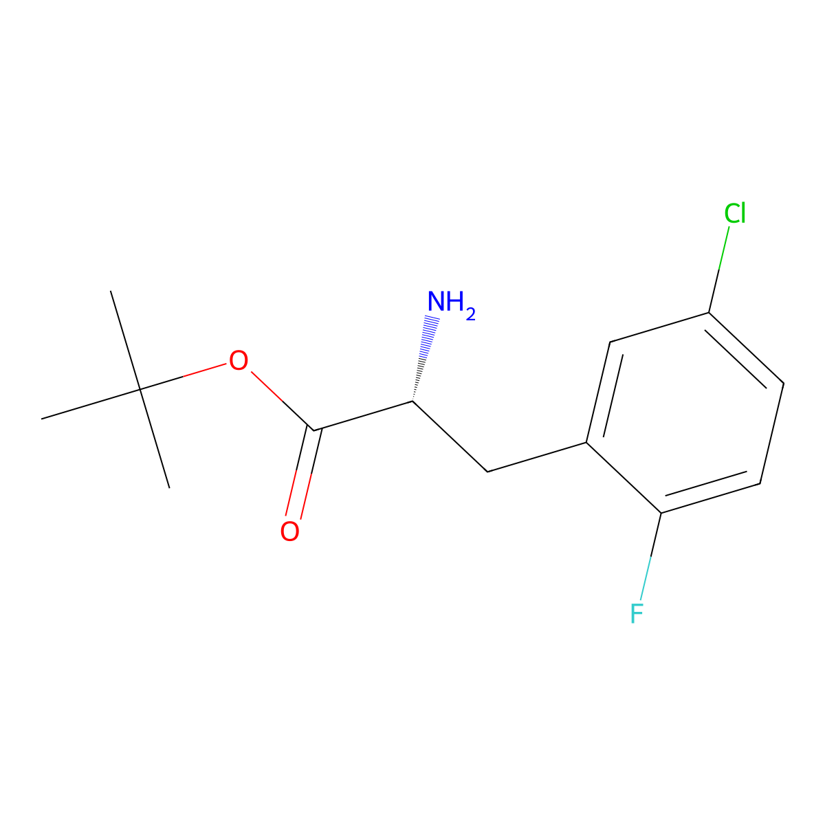 tert-butyl (2R)-2-amino-3-(5-chloro-2-fluorophenyl)propanoate molecular structure, CAS 2349893-94-1