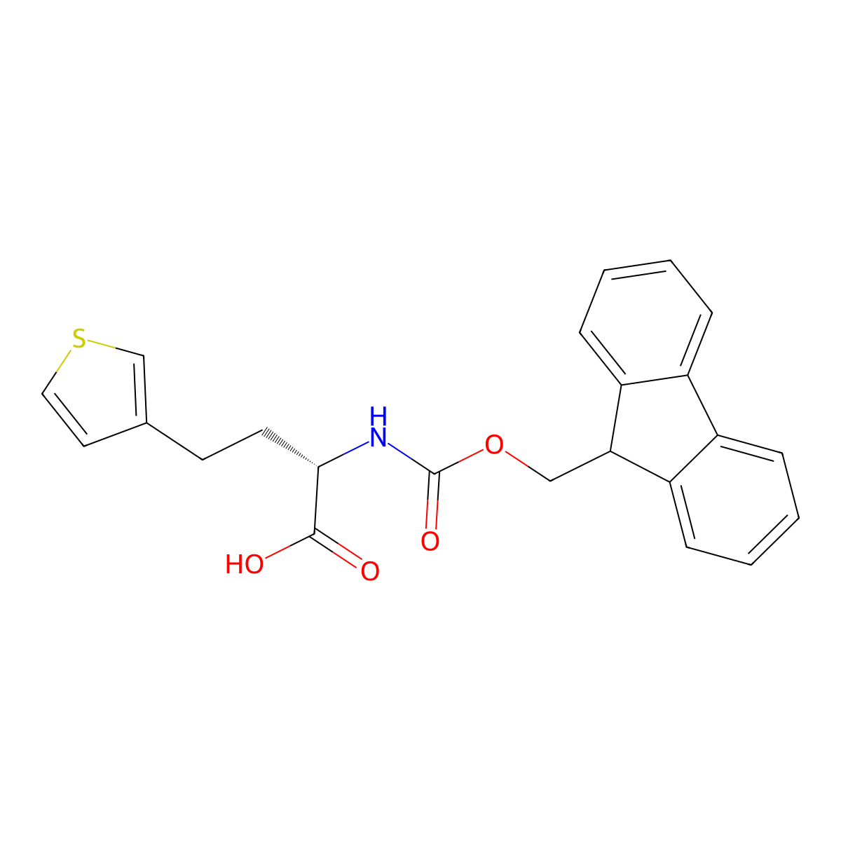 (S)-2-((((9H-fluoren-9-yl)methoxy)carbonyl)amino)-4-(thiophen-3-yl)butanoic acid molecular structure, CAS 2349894-54-6