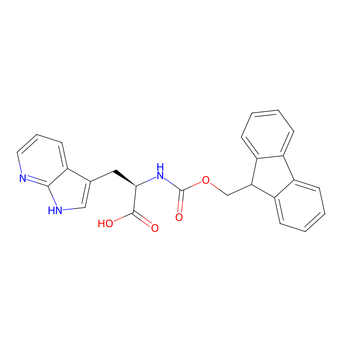(R)-2-((((9H-Fluoren-9-yl)methoxy)carbonyl)amino)-3-(1H-pyrrolo[2,3-b]pyridin-3-yl)propanoic acid molecular structure, CAS 2349941-40-6