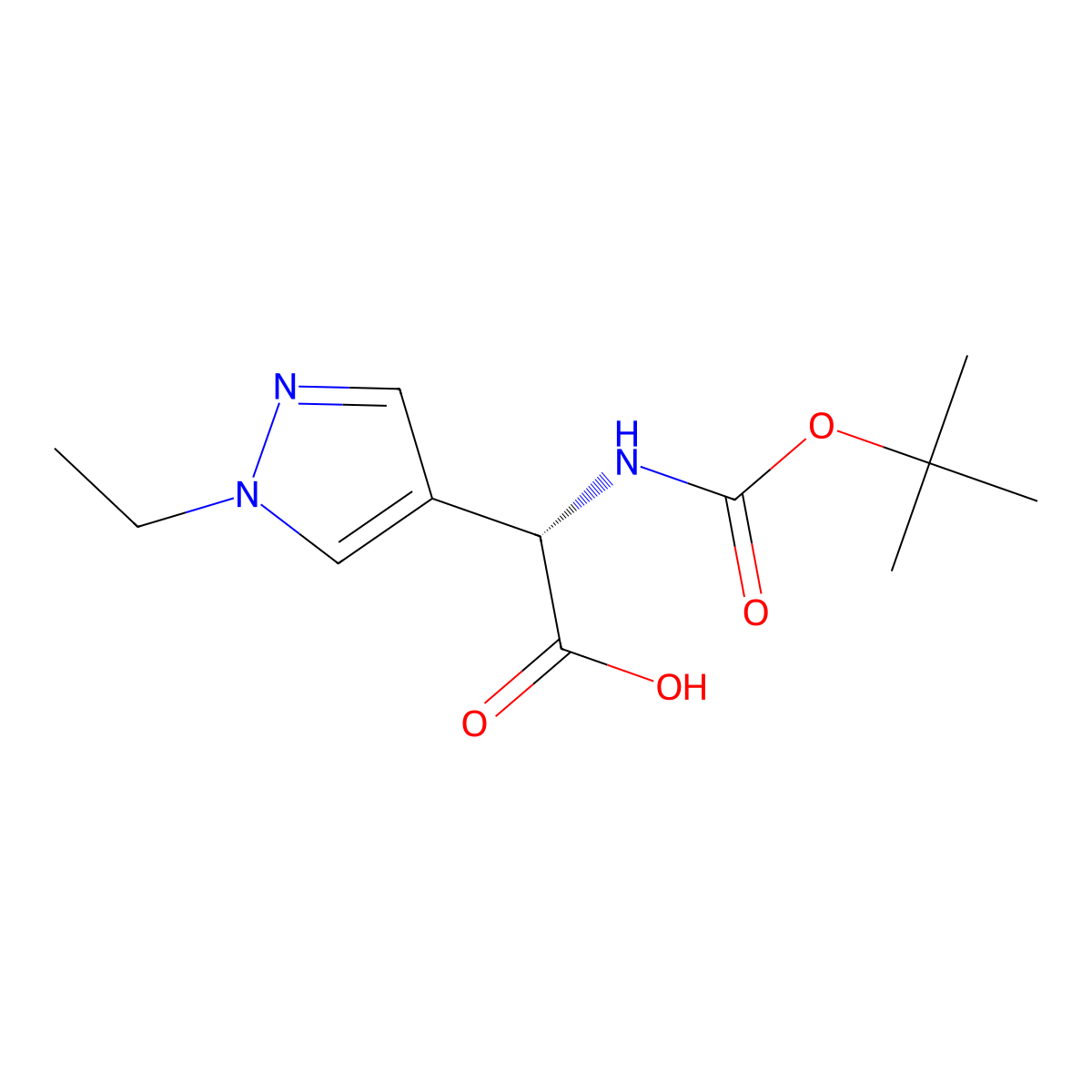 (S)-2-((Tert-butoxycarbonyl)amino)-2-(1-ethyl-1H-pyrazol-4-YL)acetic acid molecular structure, CAS 2349949-49-9