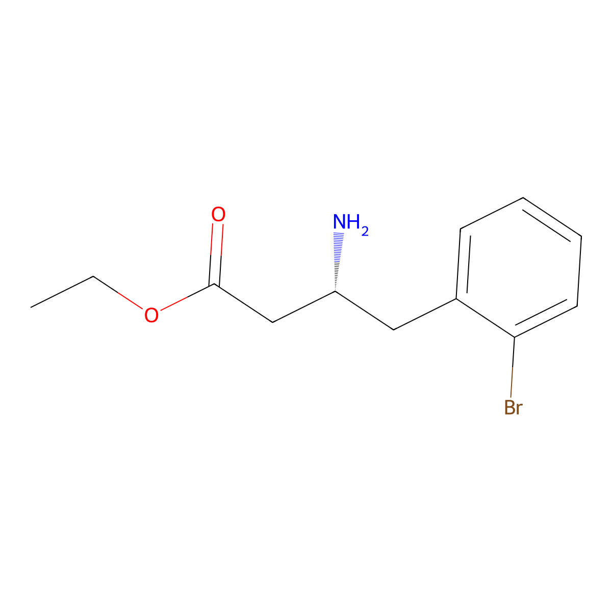 ethyl (3R)-3-amino-4-(2-bromophenyl)butanoate molecular structure, CAS 2349959-60-8