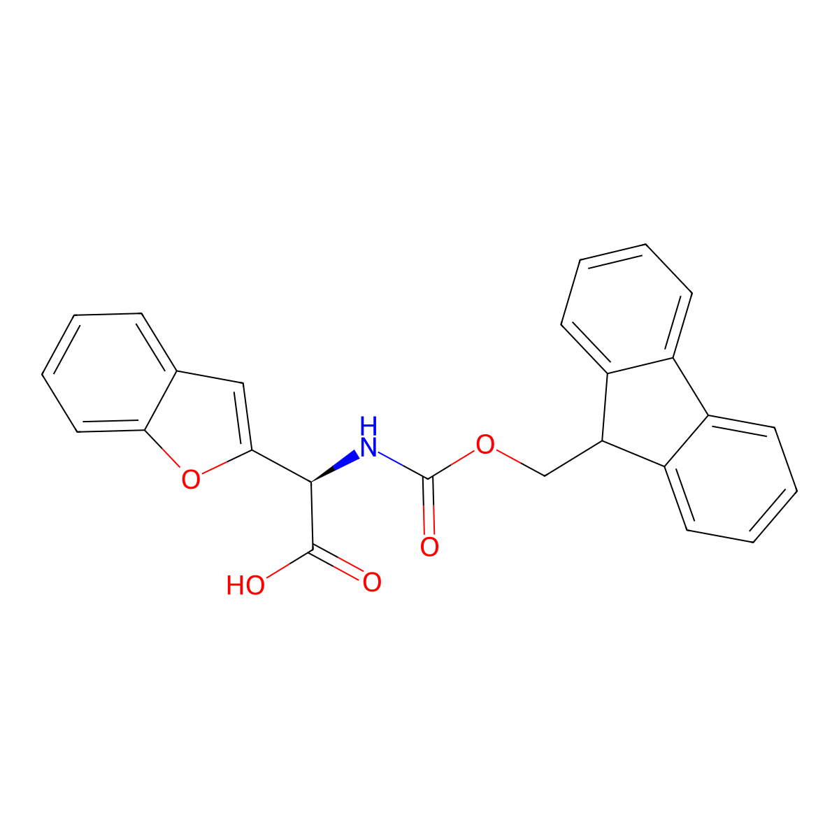 (R)-2-((((9H-fluoren-9-yl)methoxy)carbonyl)amino)-2-(benzofuran-2-yl)acetic acid molecular structure, CAS 2349962-48-5