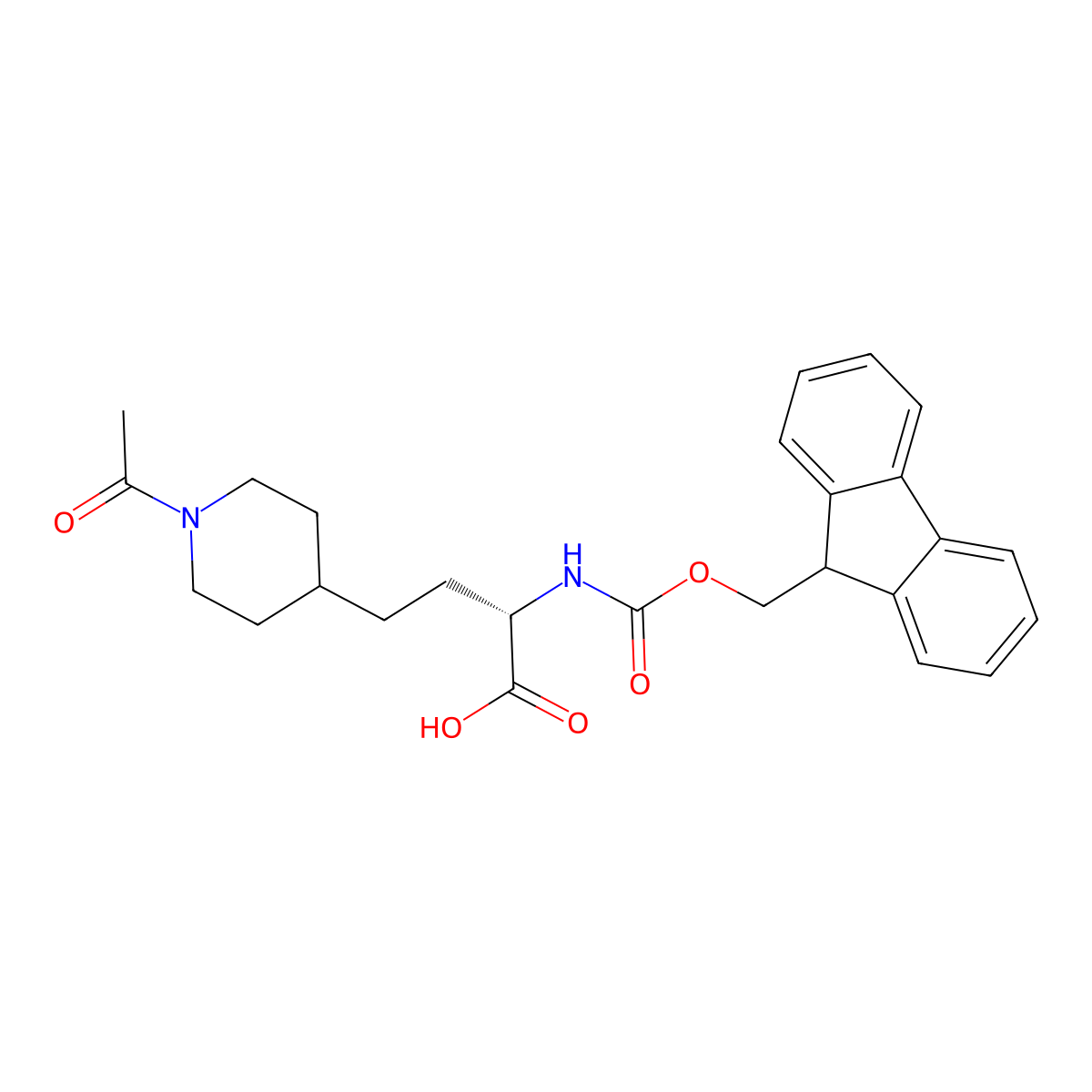 (S)-2-((((9H-Fluoren-9-yl)methoxy)carbonyl)amino)-4-(1-acetylpiperidin-4-yl)butanoic acid molecular structure, CAS 2349970-53-0
